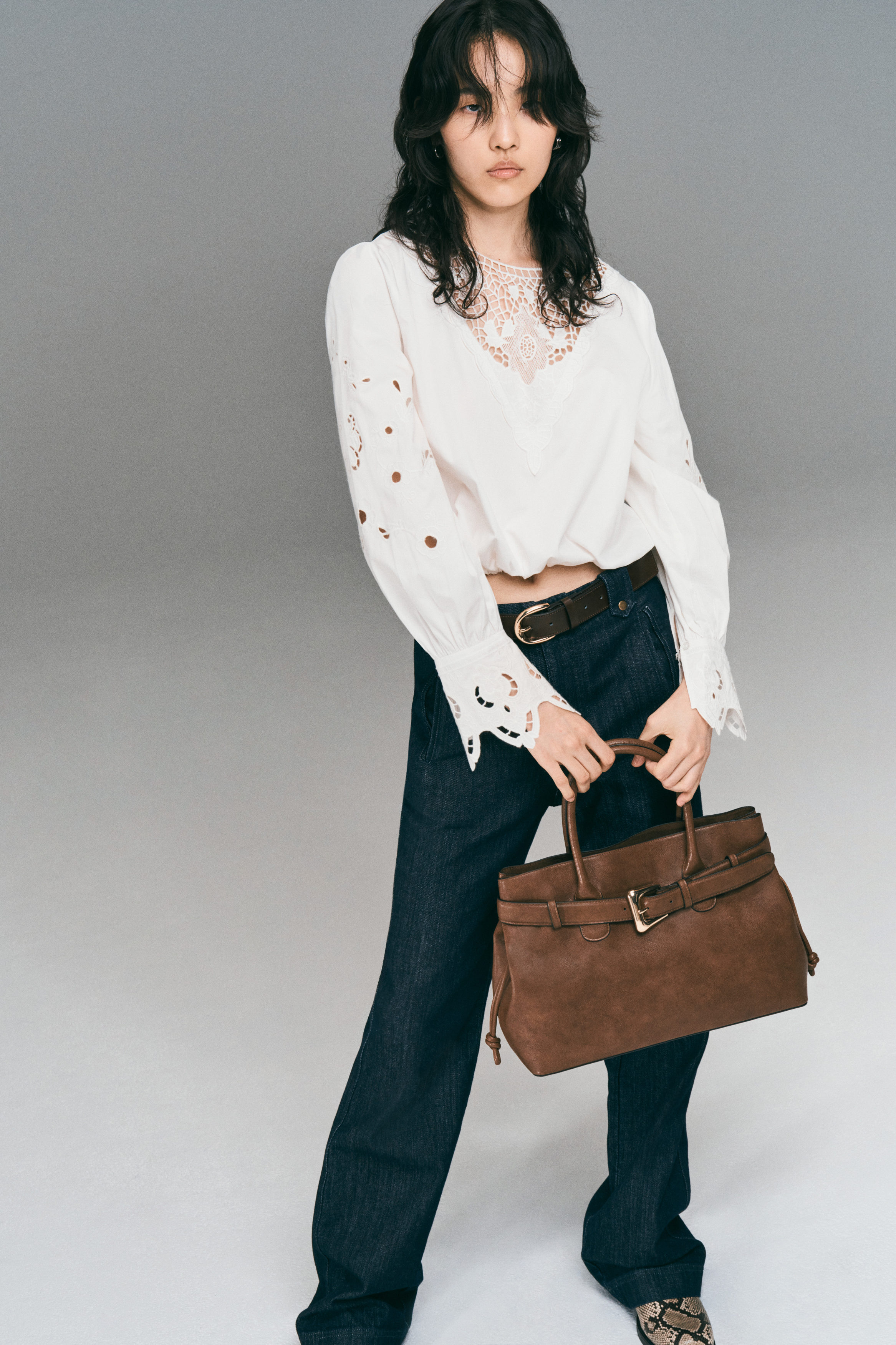 Lace-detail cotton blouse
