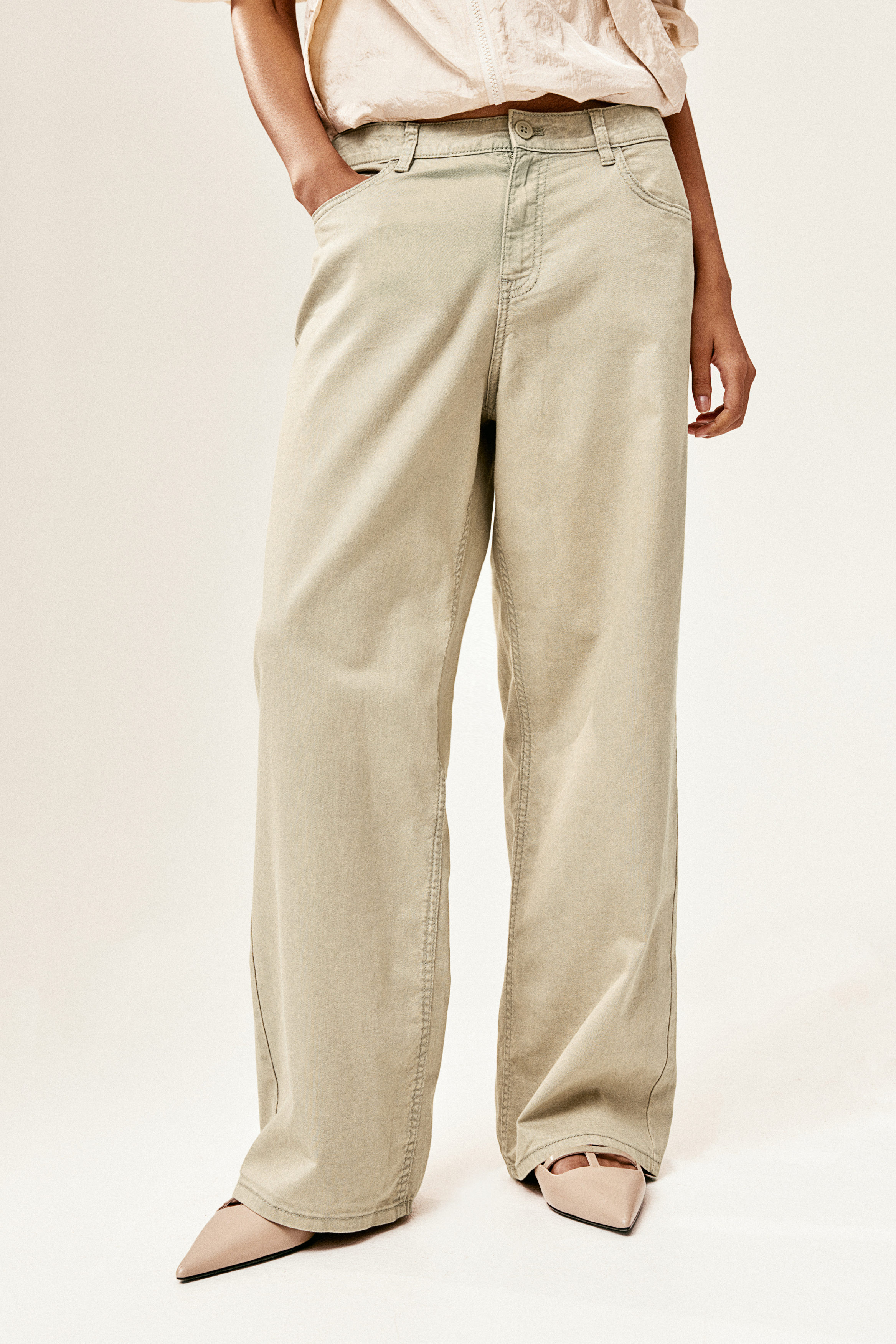 パンツ high waist straight twill pants Straight twill trousers