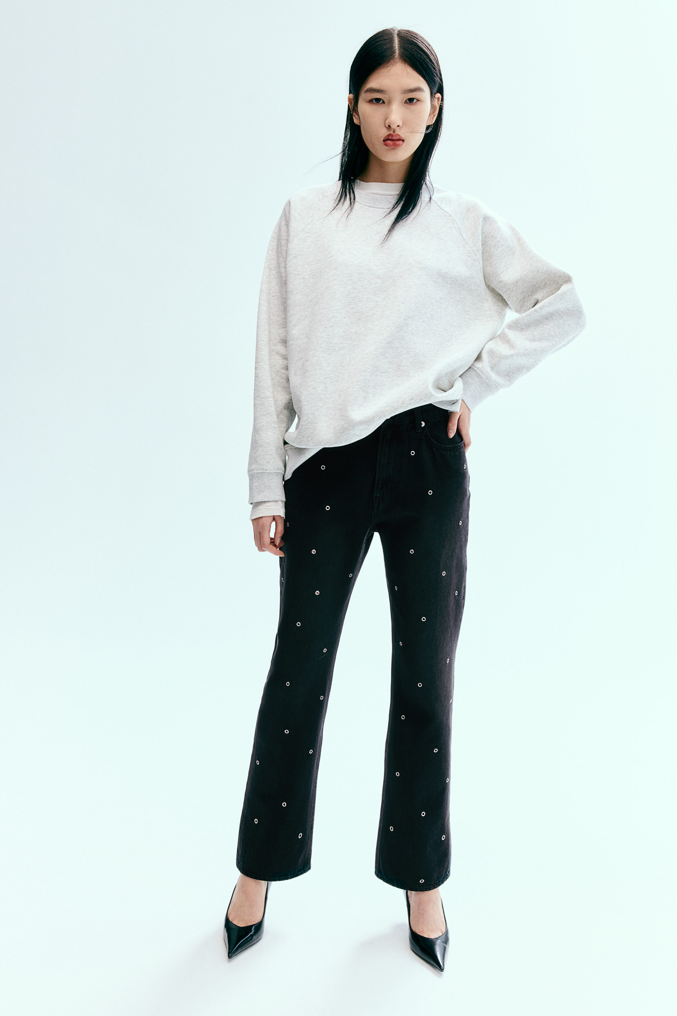 Eyelet-detail straight jeans