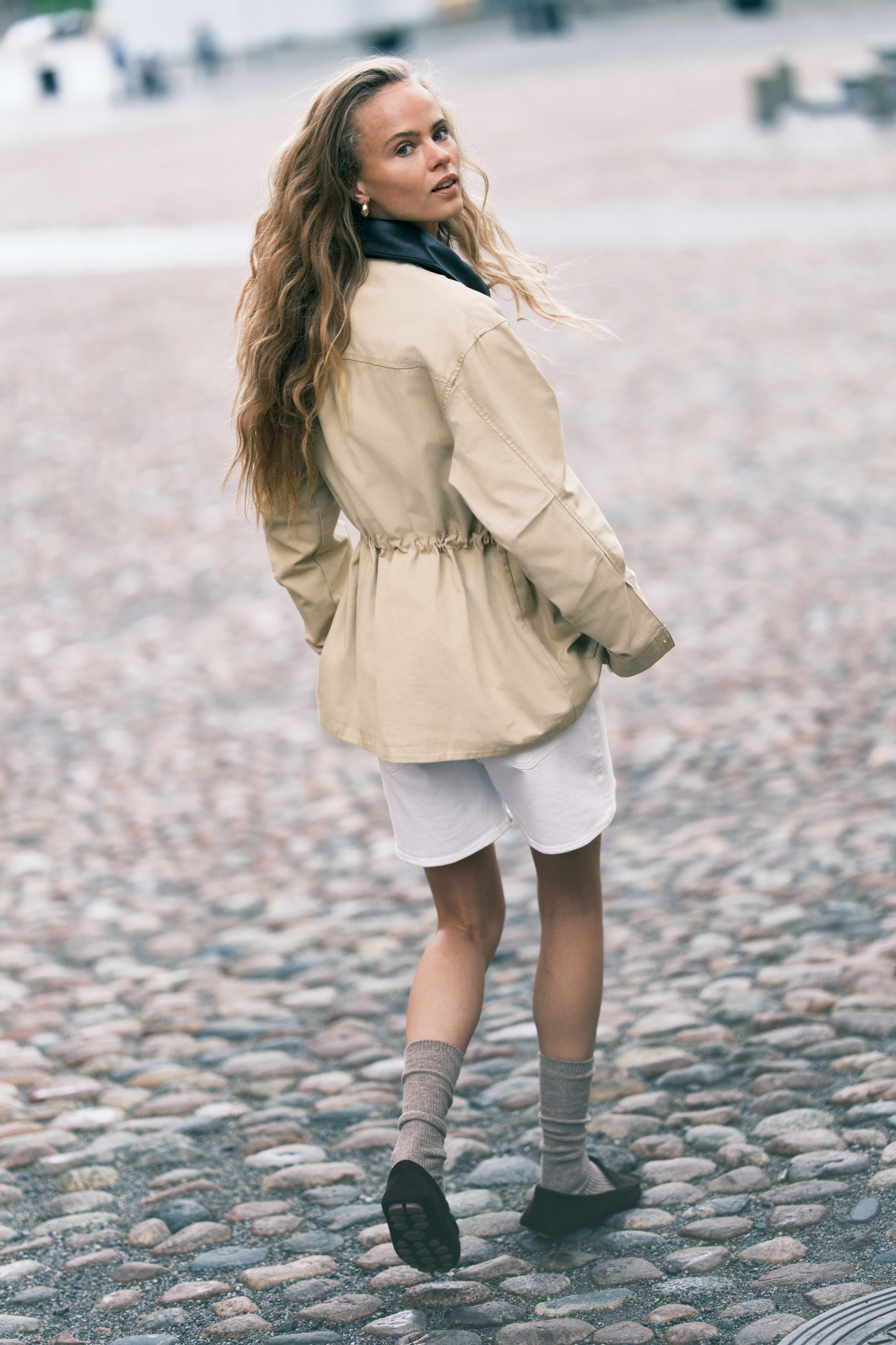 Coated-collar twill jacket