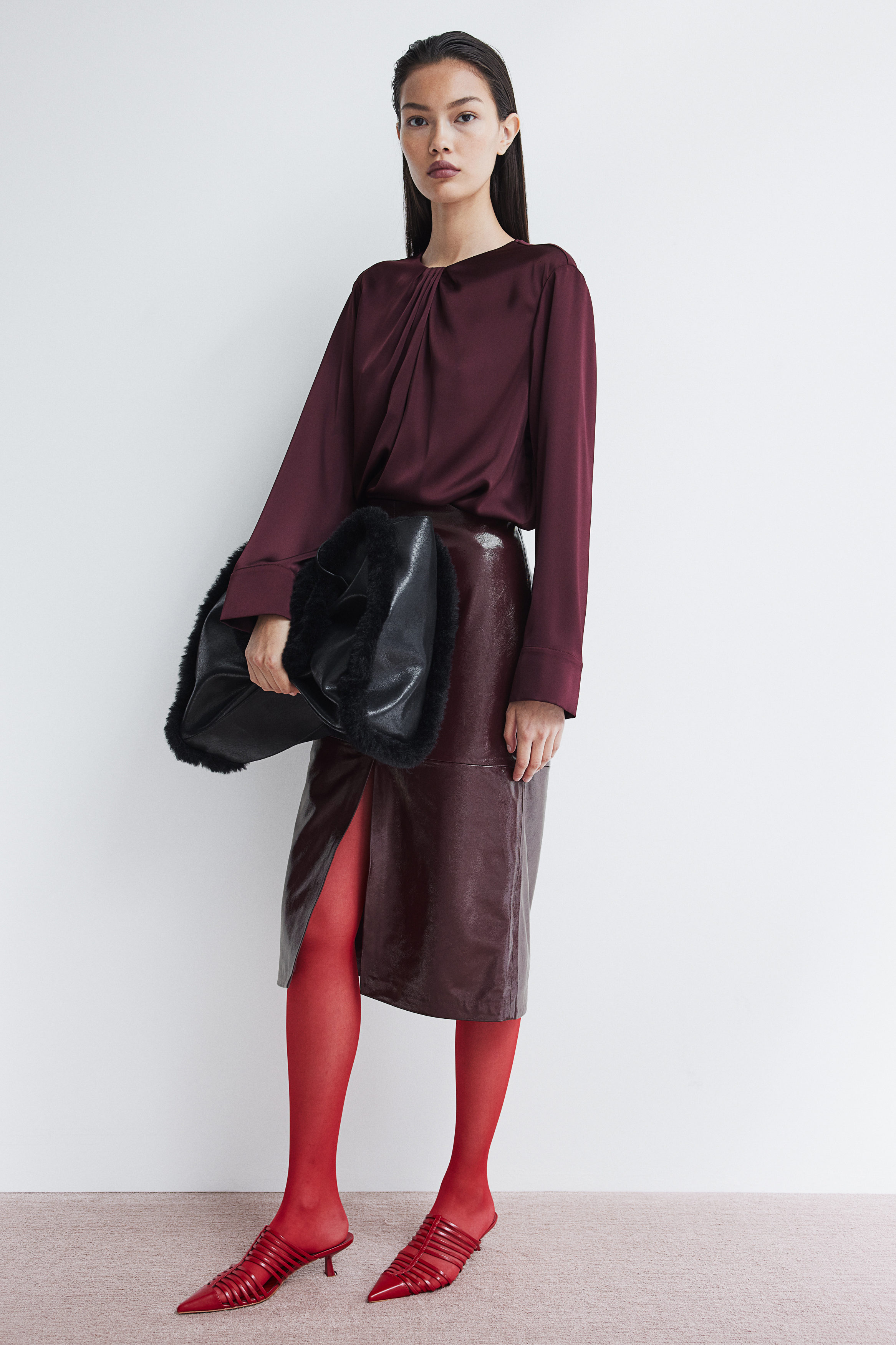 Pleat-detail satin blouse