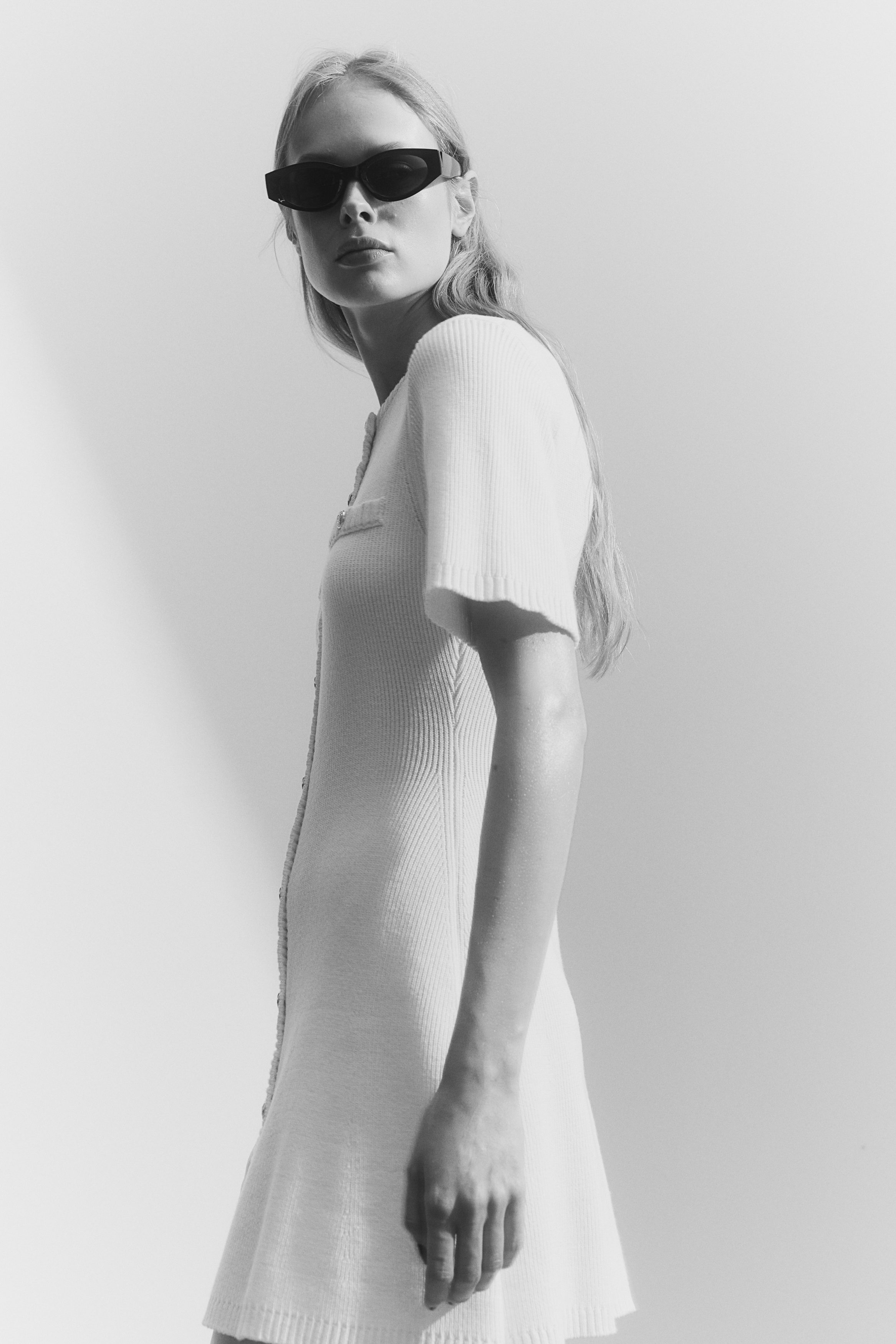 Rib-knit button-front dress