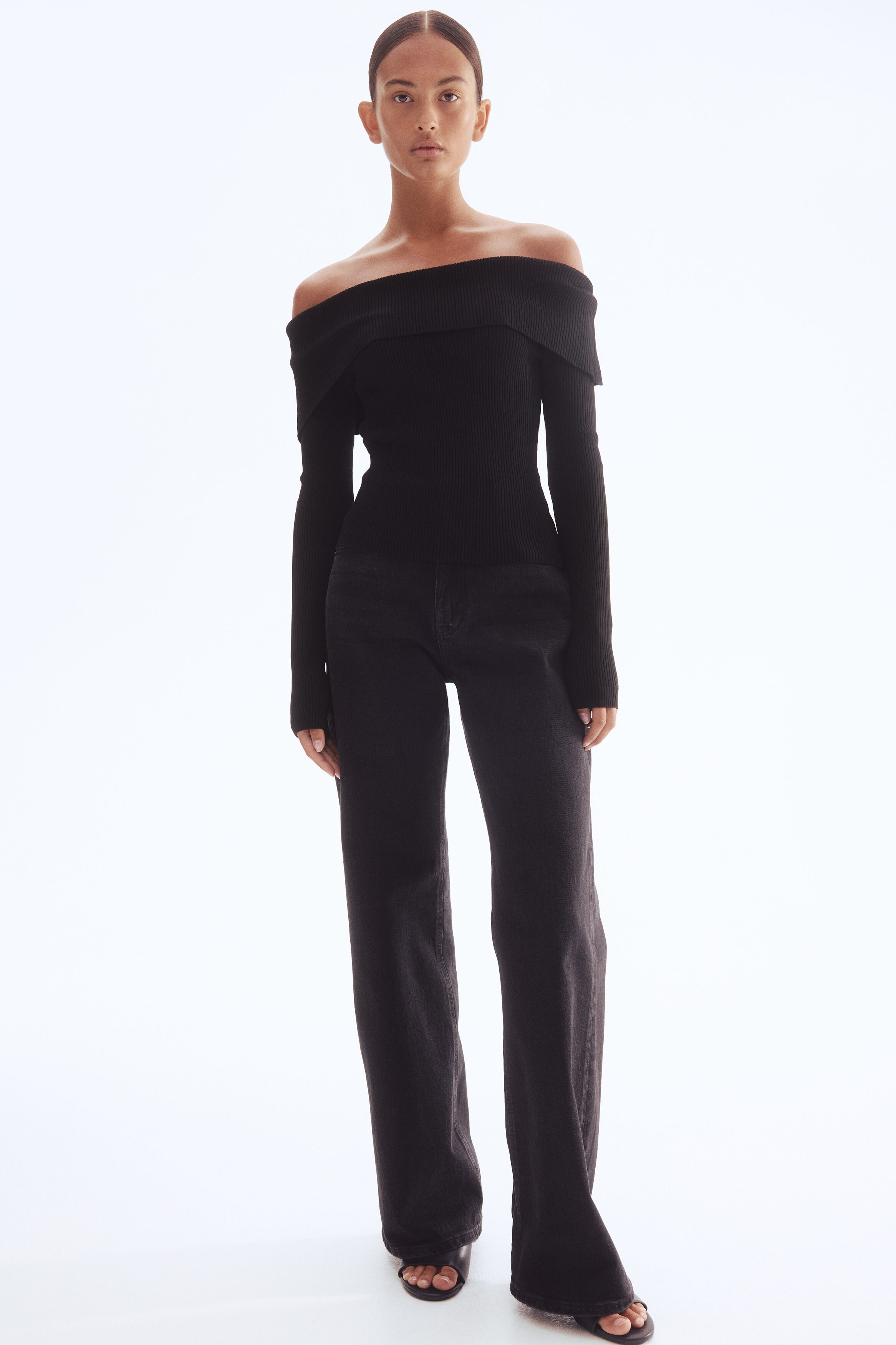 Rib-knit off-the-shoulder top