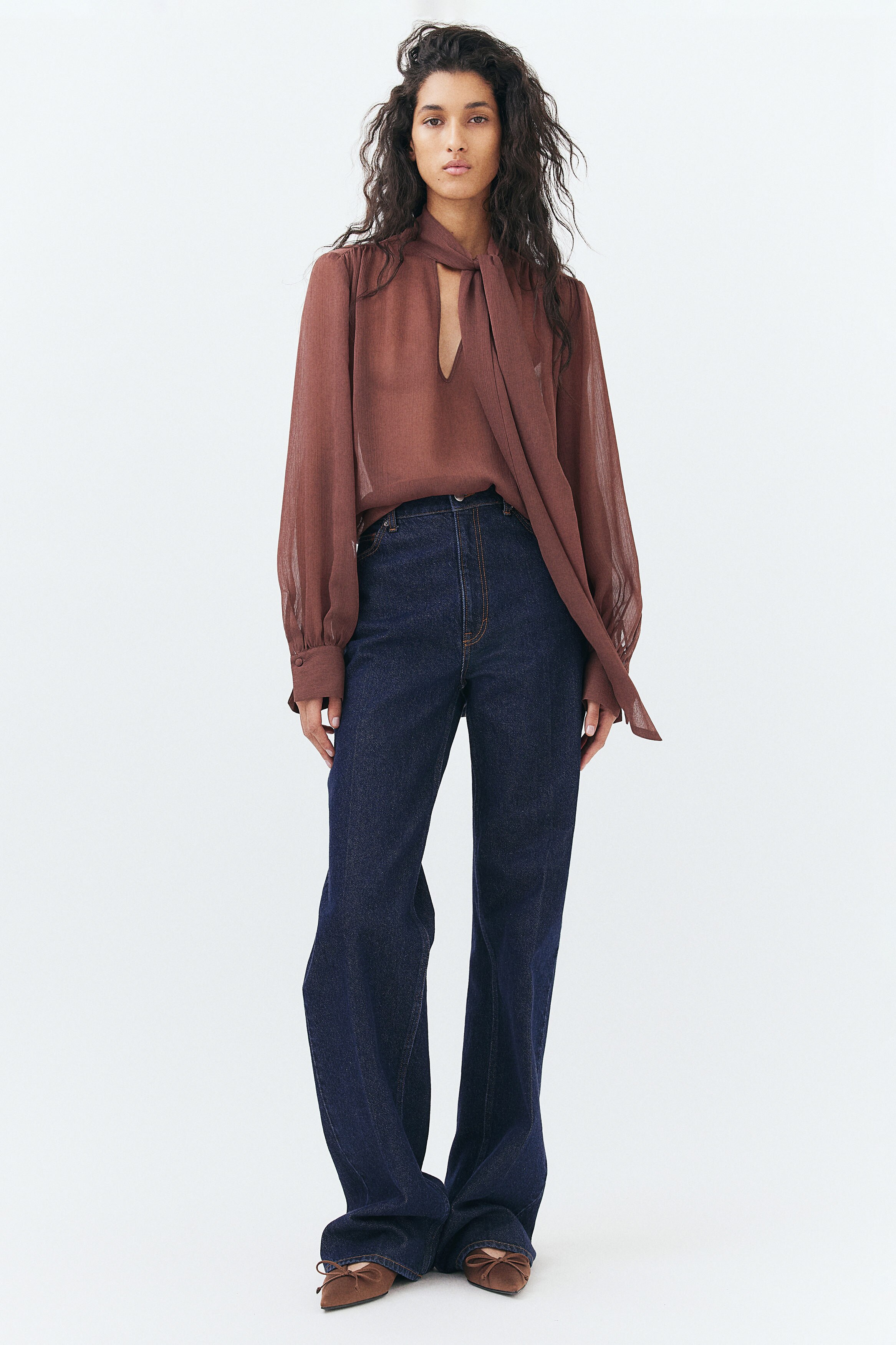 Tie-neck chiffon blouse