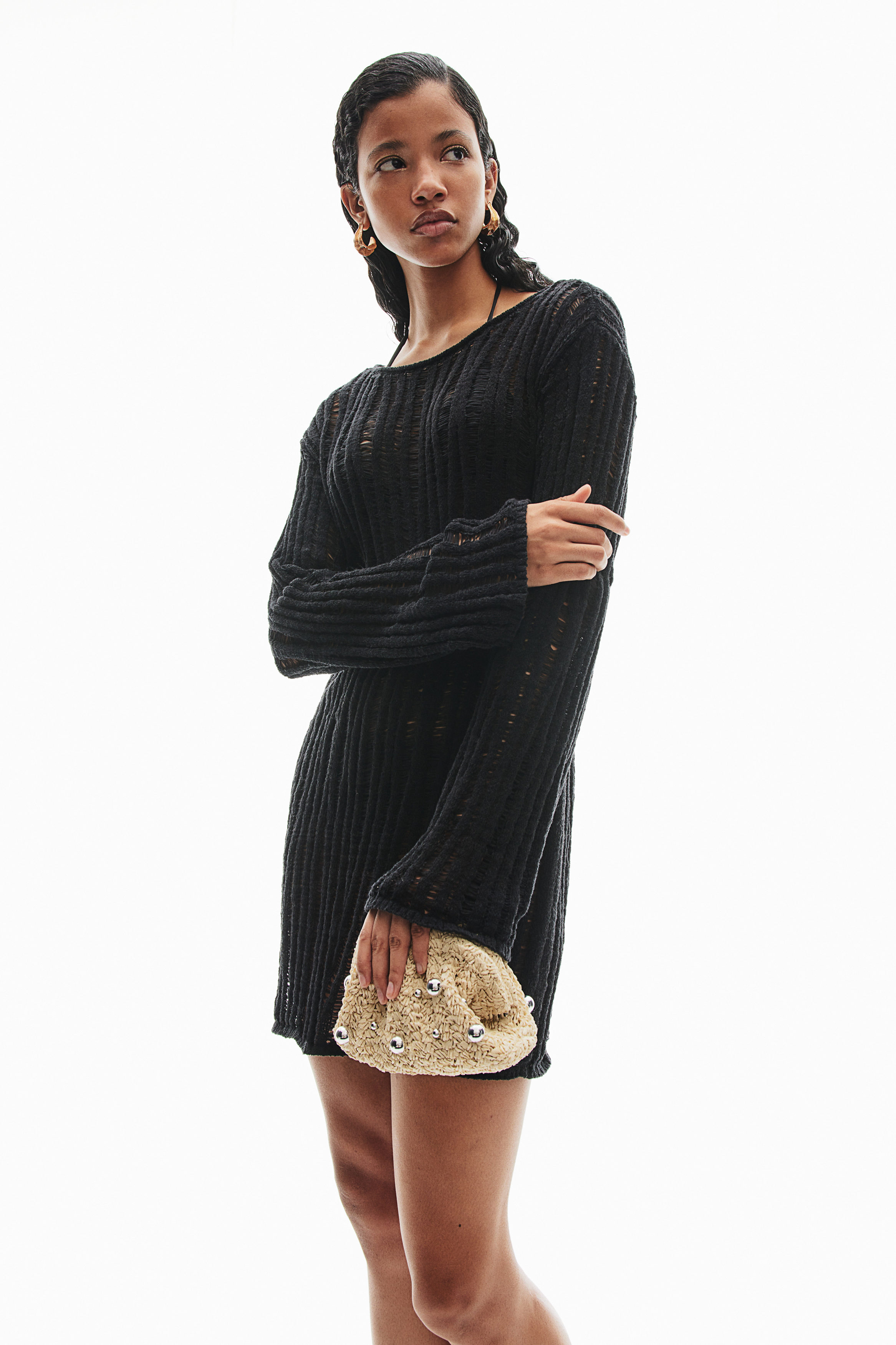 knee length dresses for ladies Percilla Ladder Knit Mini Dress