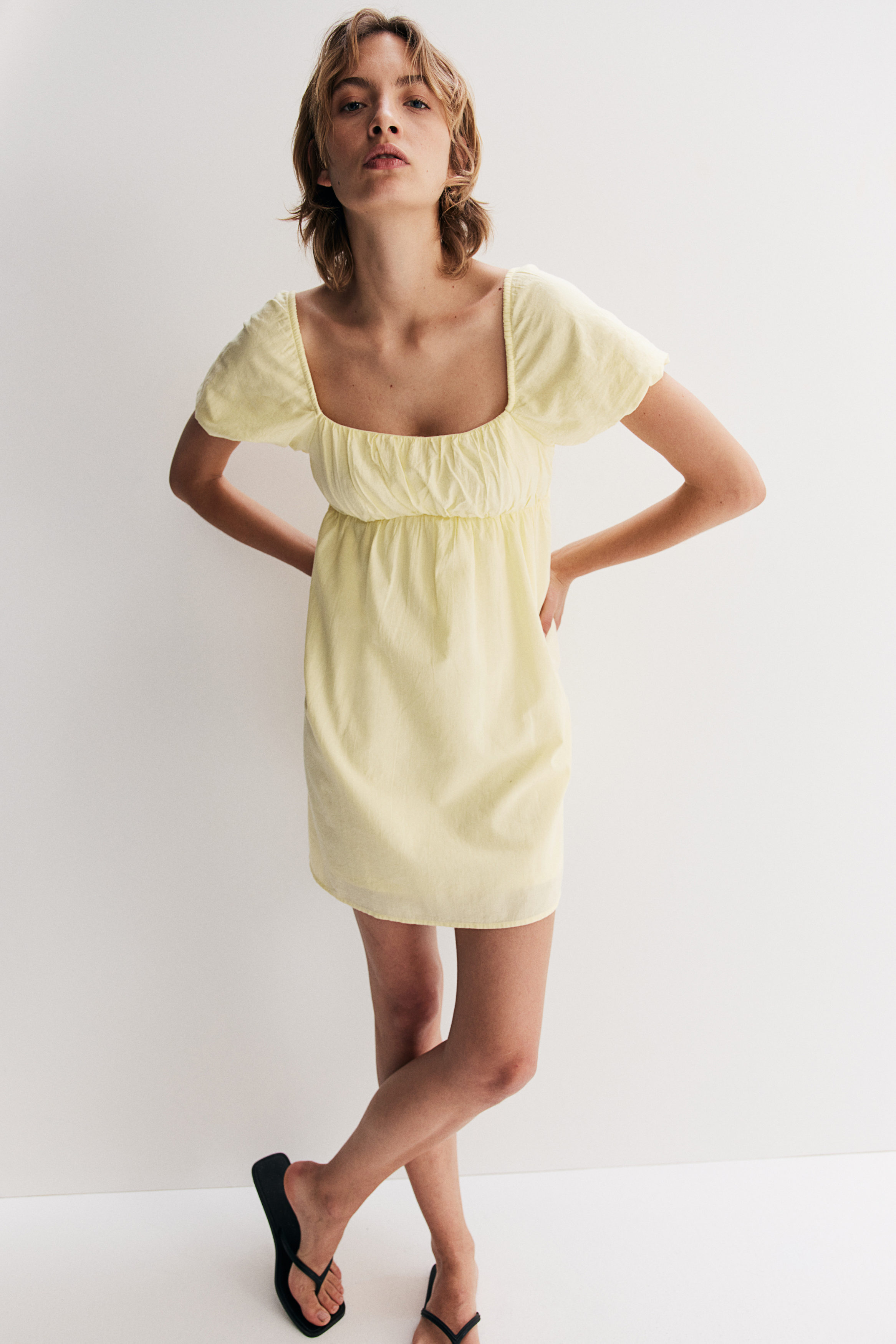 Puff-sleeved babydoll dress