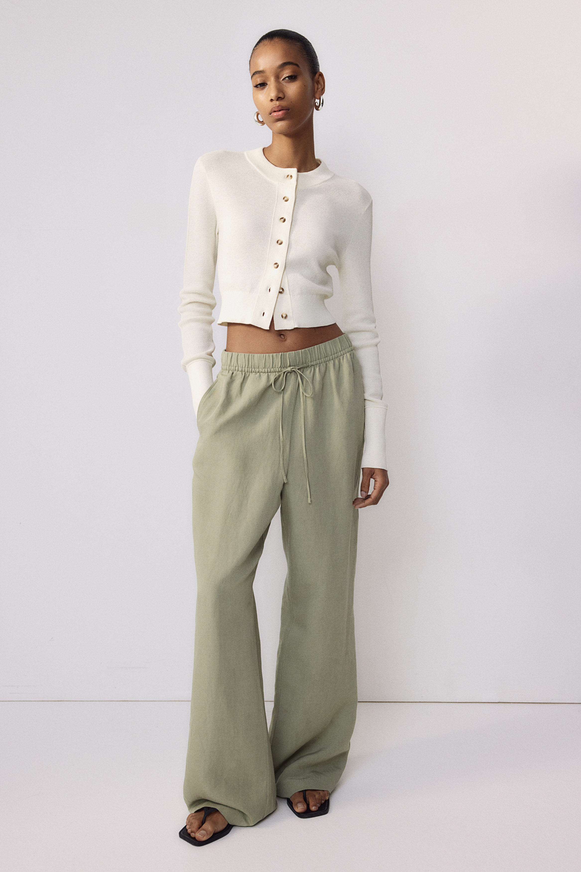 Linen-blend pull-on trousers