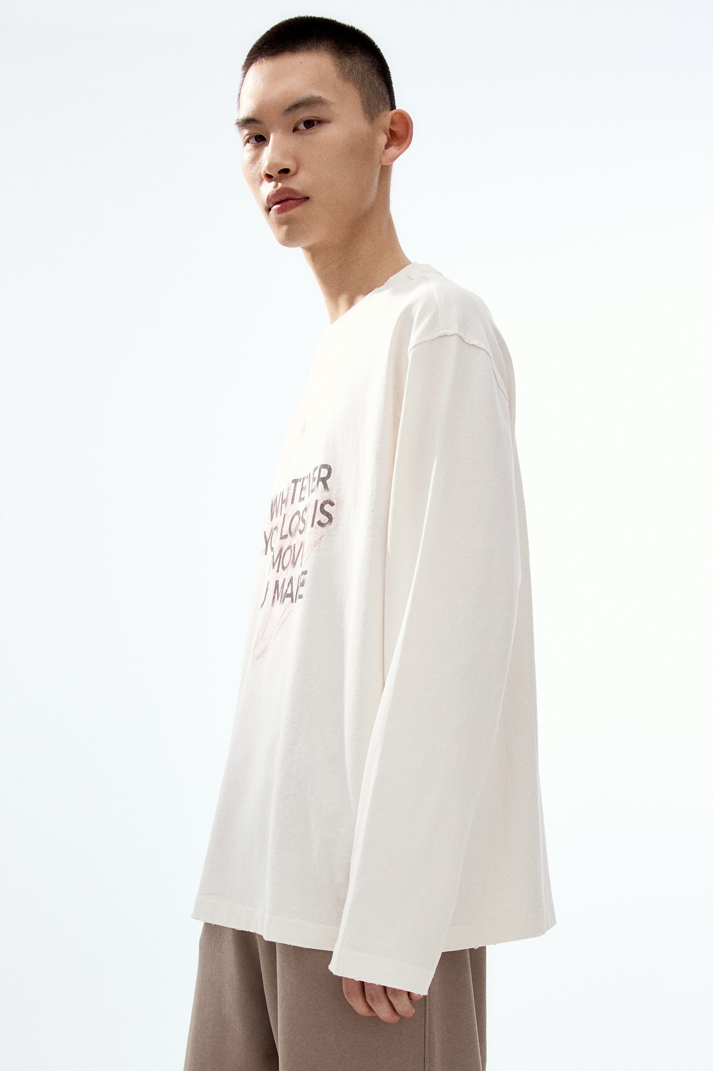 トップス mainstory 8y Long Tee / Bleached Sand Loose Fit Long-sleeved T-shirt