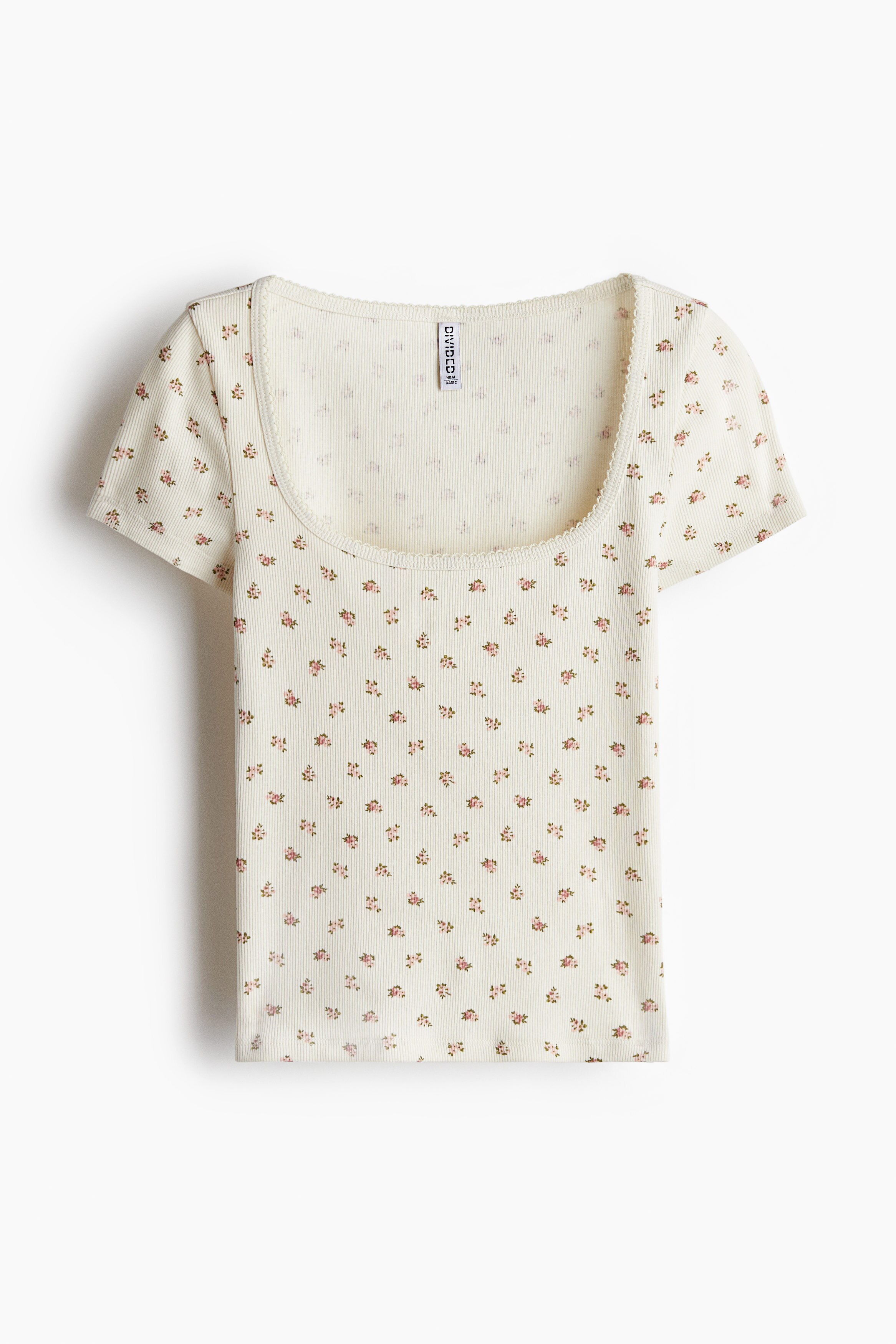 Picot-trimmed ribbed T-shirt