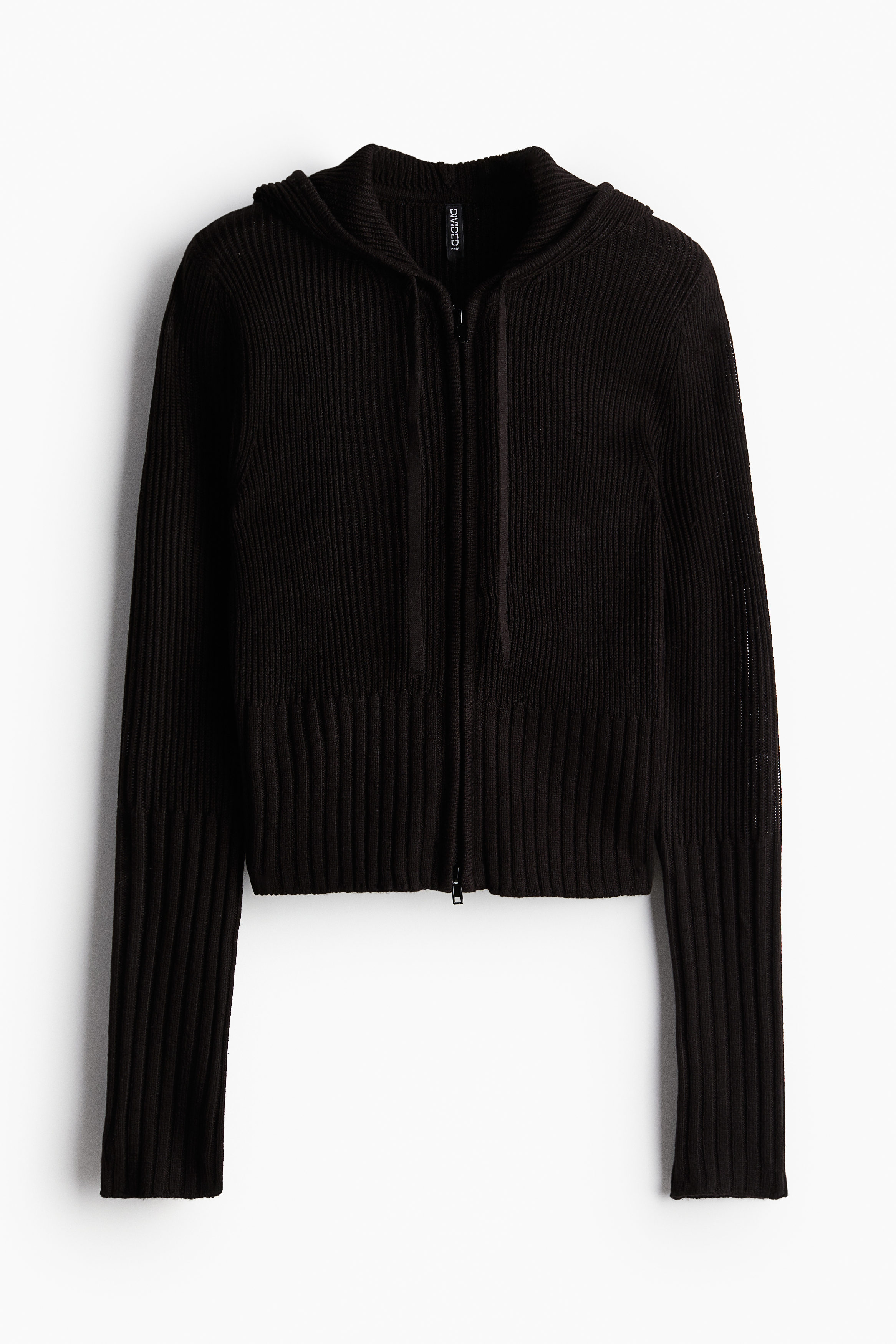 Rib-knit zip-through hoodie