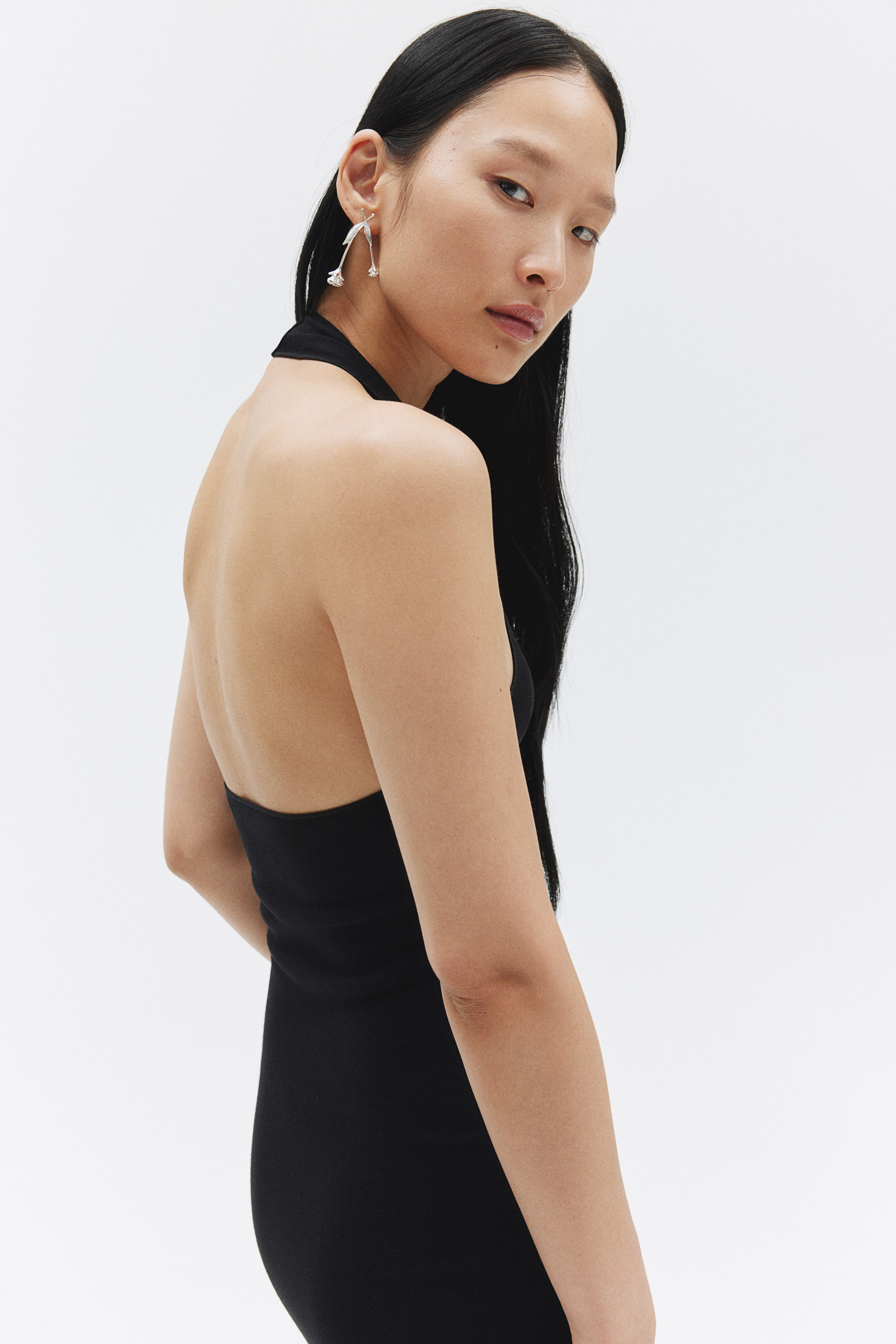 black halterneck bodycon dress BODYCON COLLECTION Classic Black Bandage Midi Dress for Women, XS main image 1