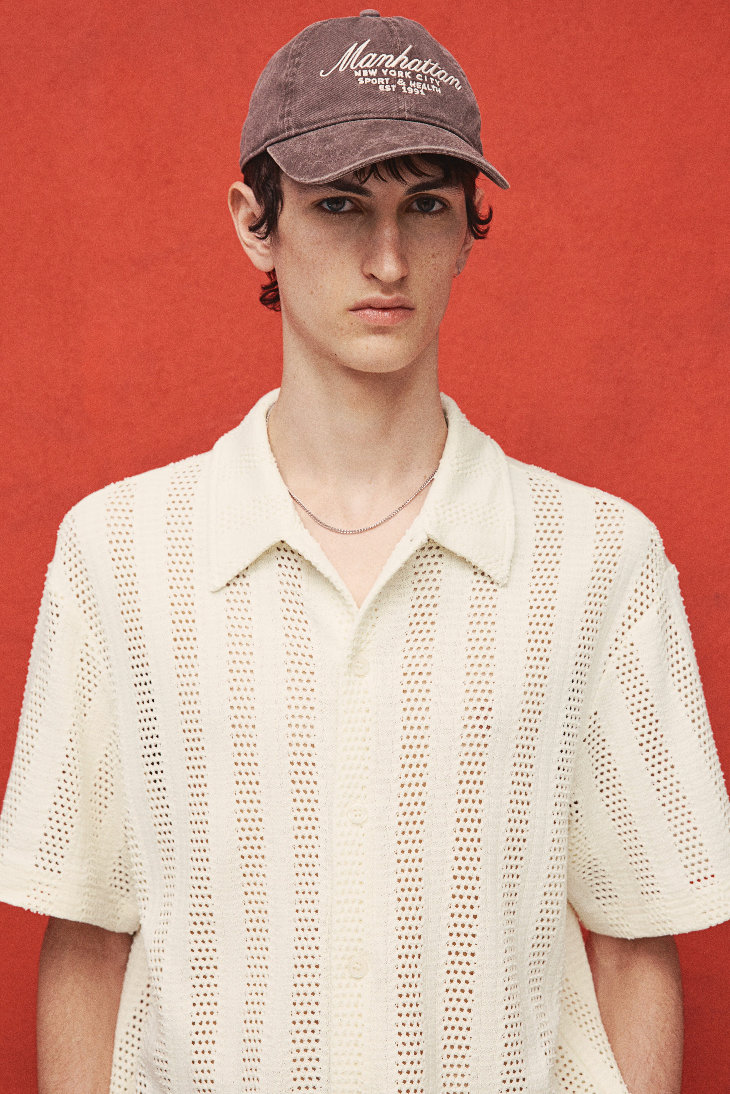 【WHITE】Jacquard knit shirt White Plain Jacquard Knitted Shirt