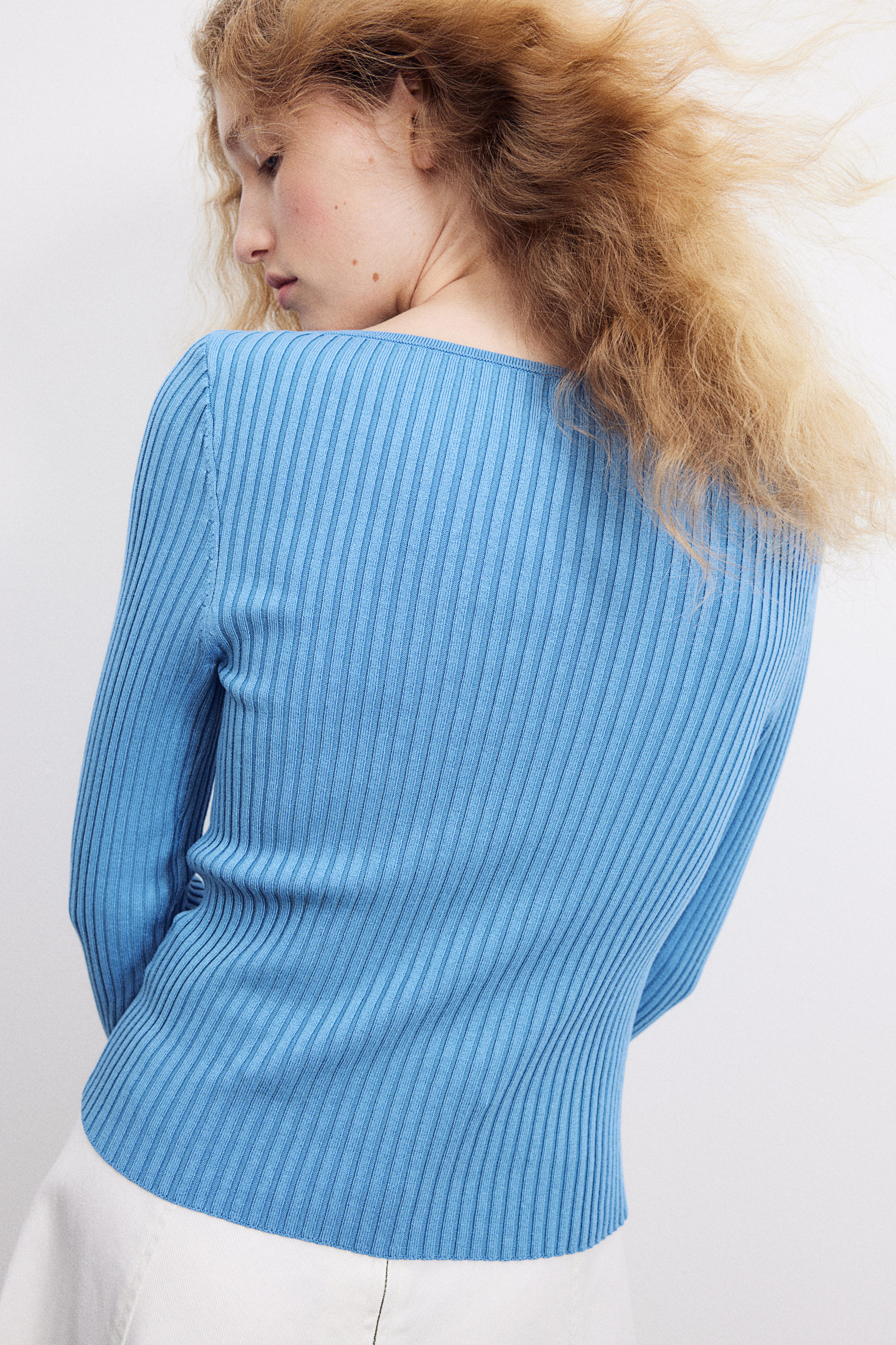Rib-knit boat-neck top