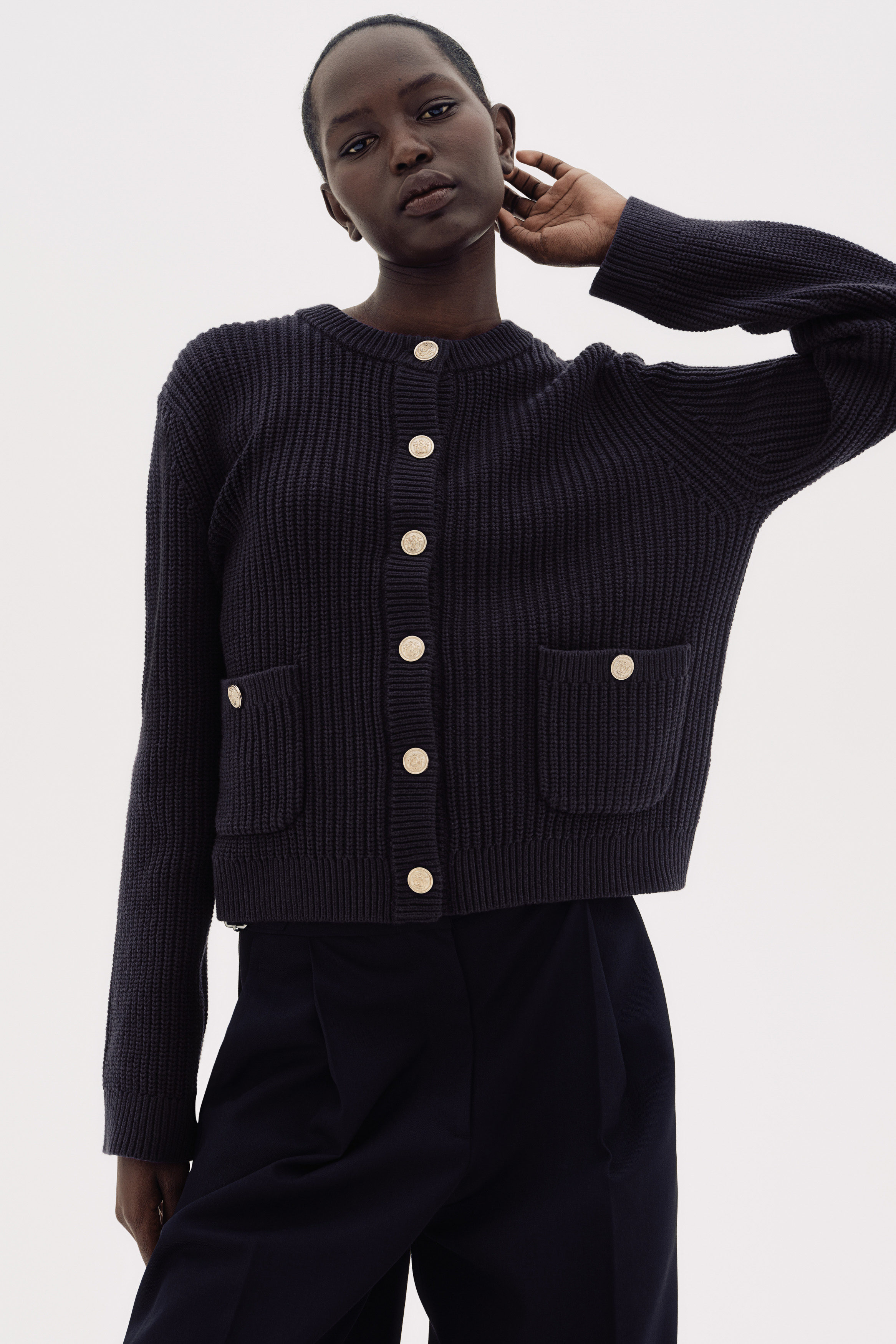 トップス CRANK Ribbon Tie Knit Cardigan (Navy) ☆CRANK☆RIBBON-TIED KNIT CARDIGAN_NAVY☆正規品/韓国直送料込