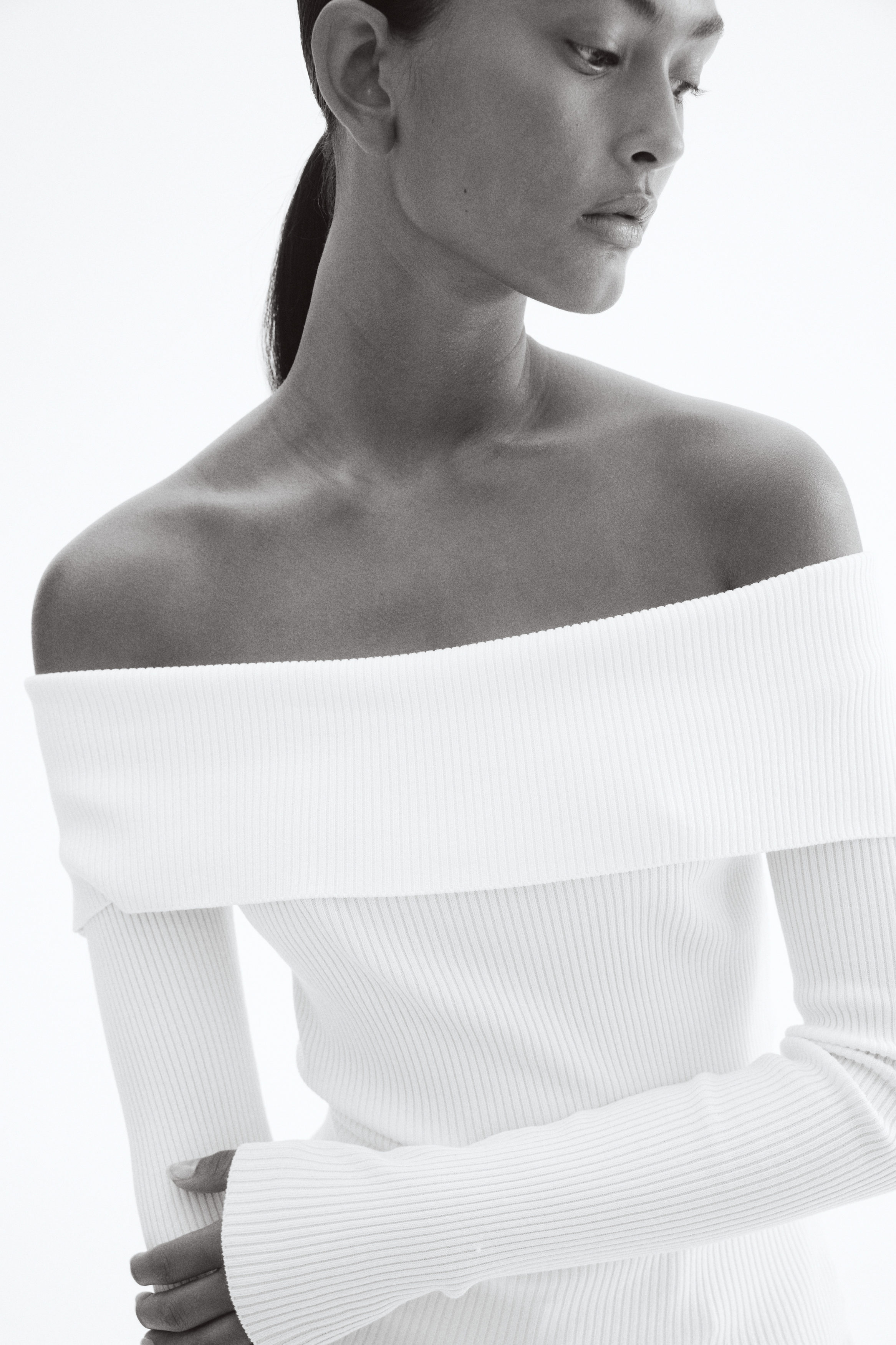 Rib-knit off-the-shoulder top