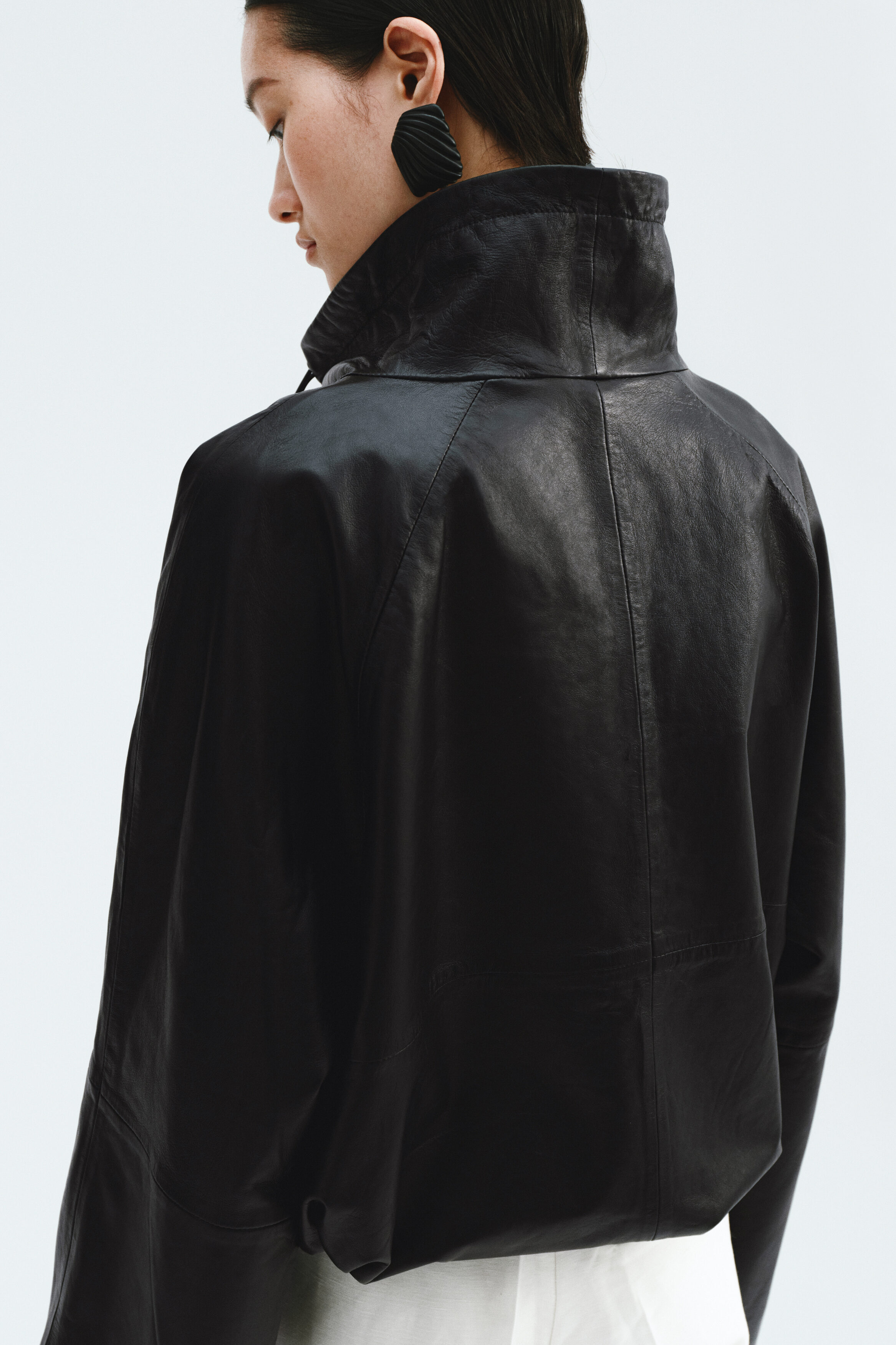 Oversized leather anorak