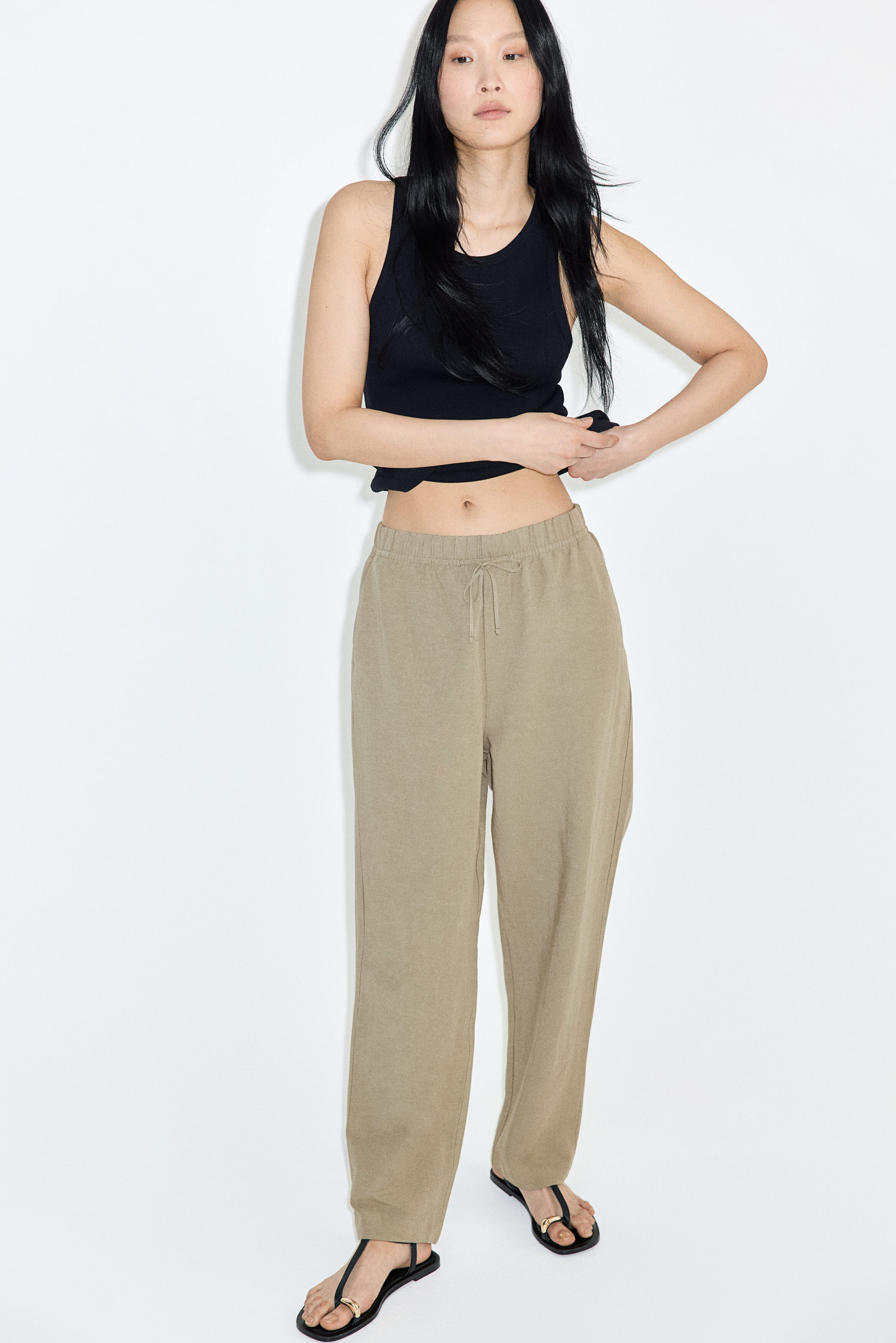 Linen-blend drawstring trousers