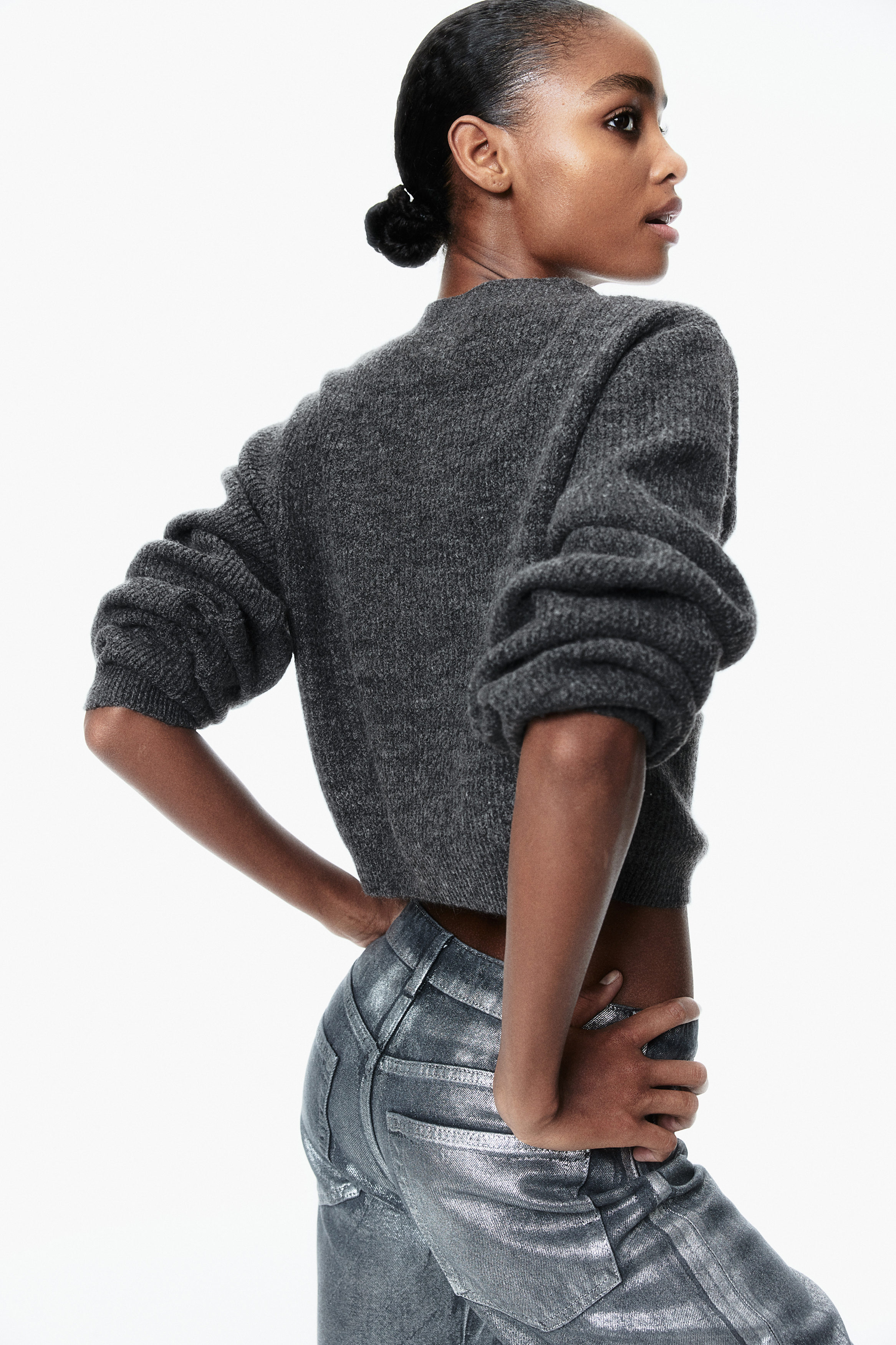 Bow-detail rib-knit cardigan