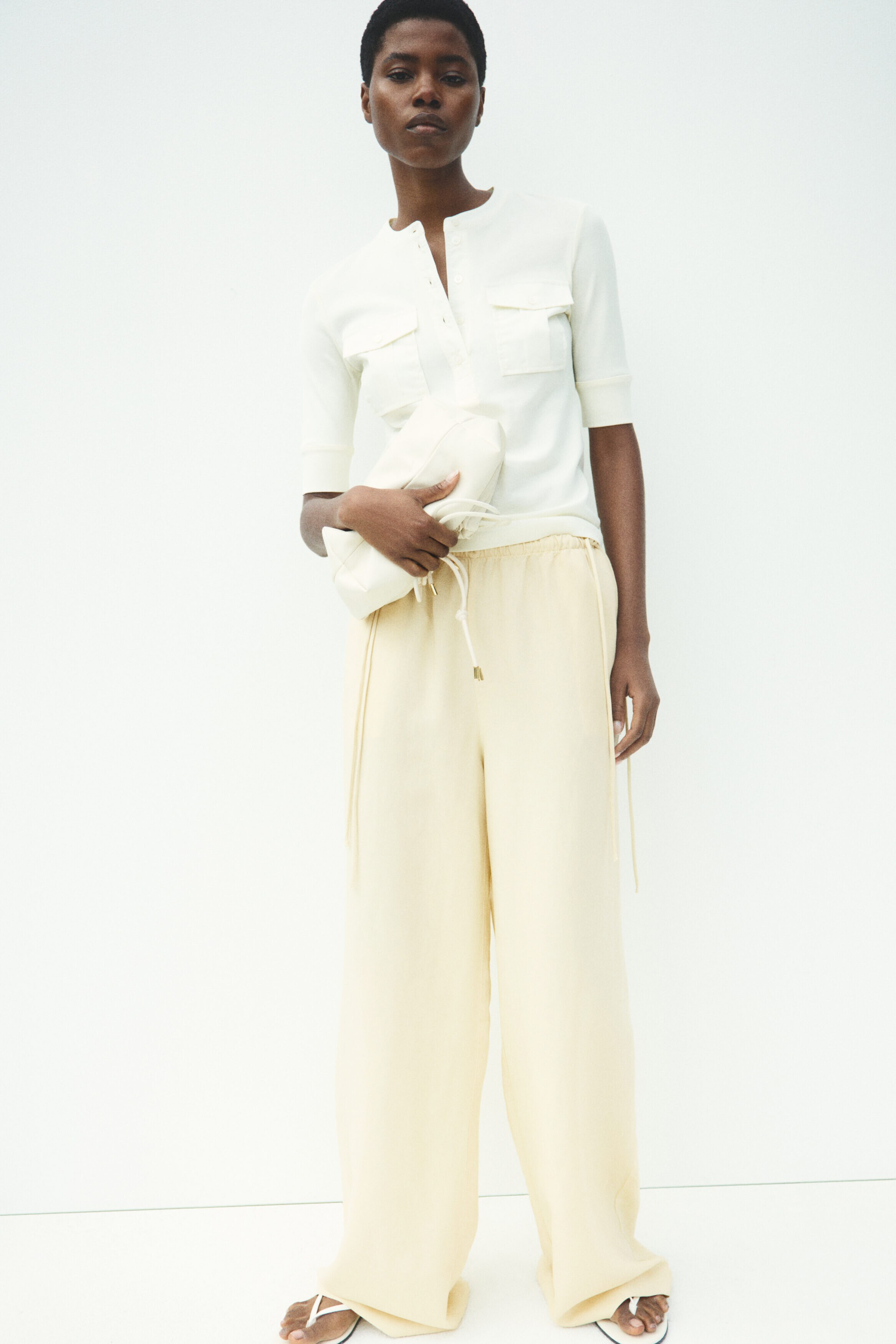 Linen-blend drawstring trousers