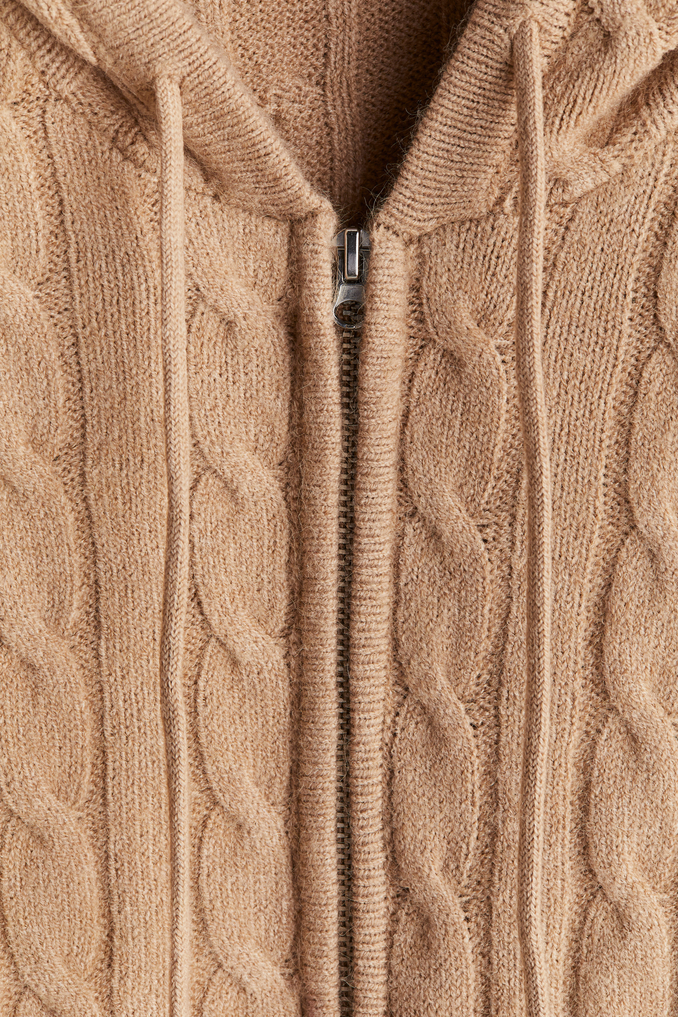 Cable-knit zip-through hoodie