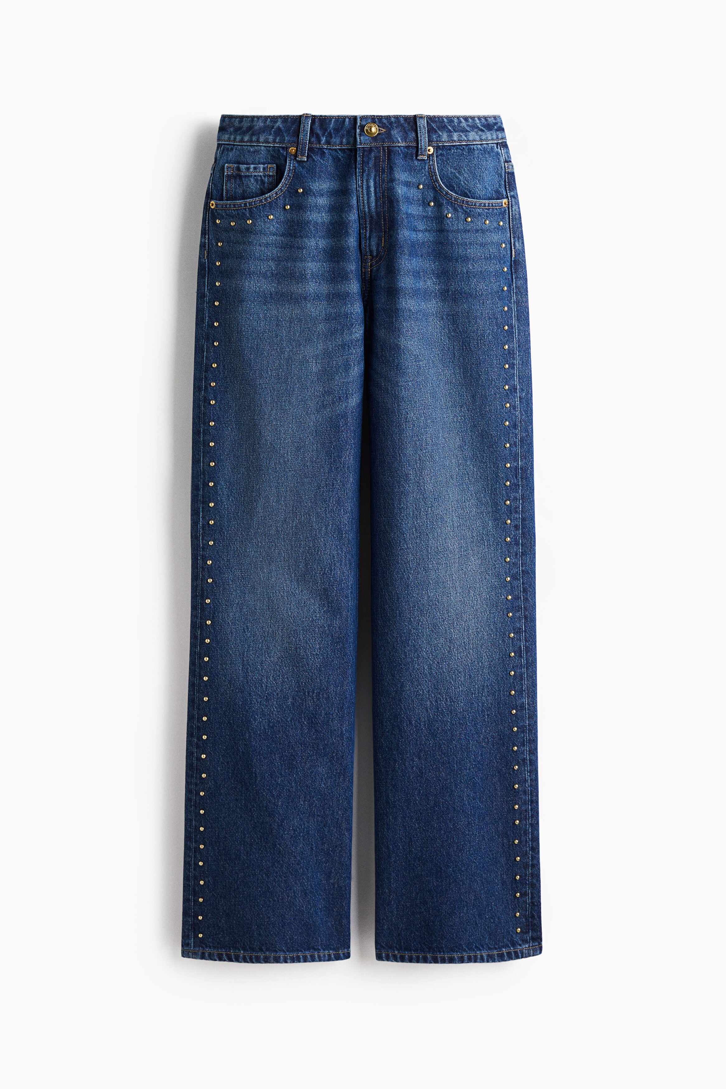 Celana jeans wide high dengan studs