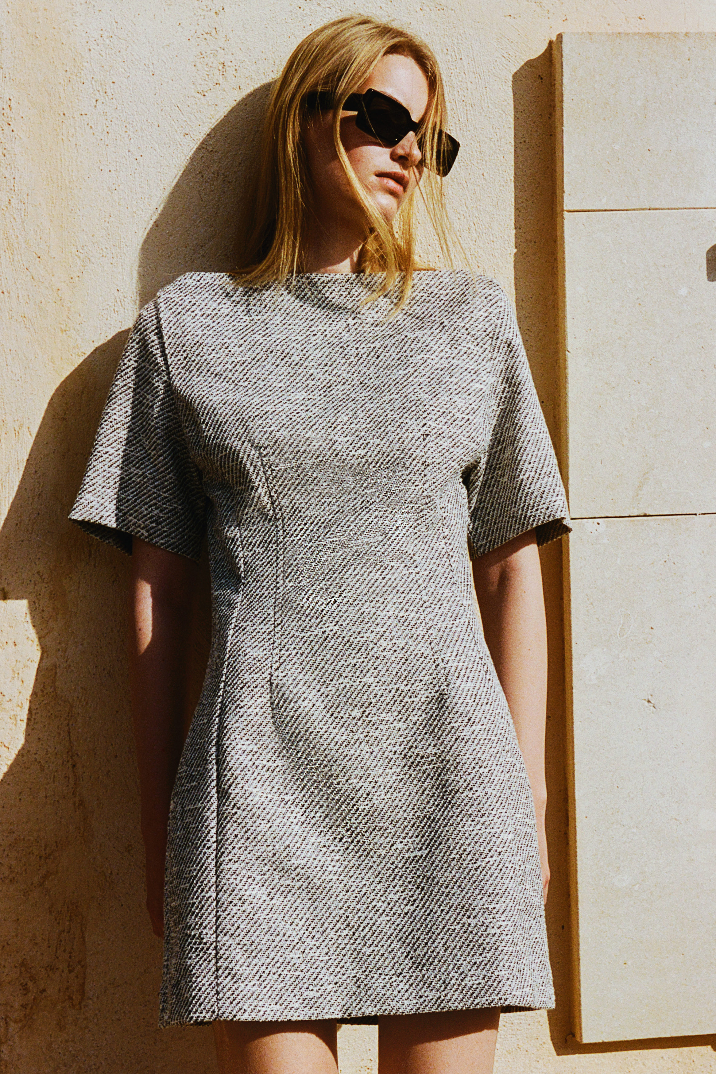 Boat-neck mini dress