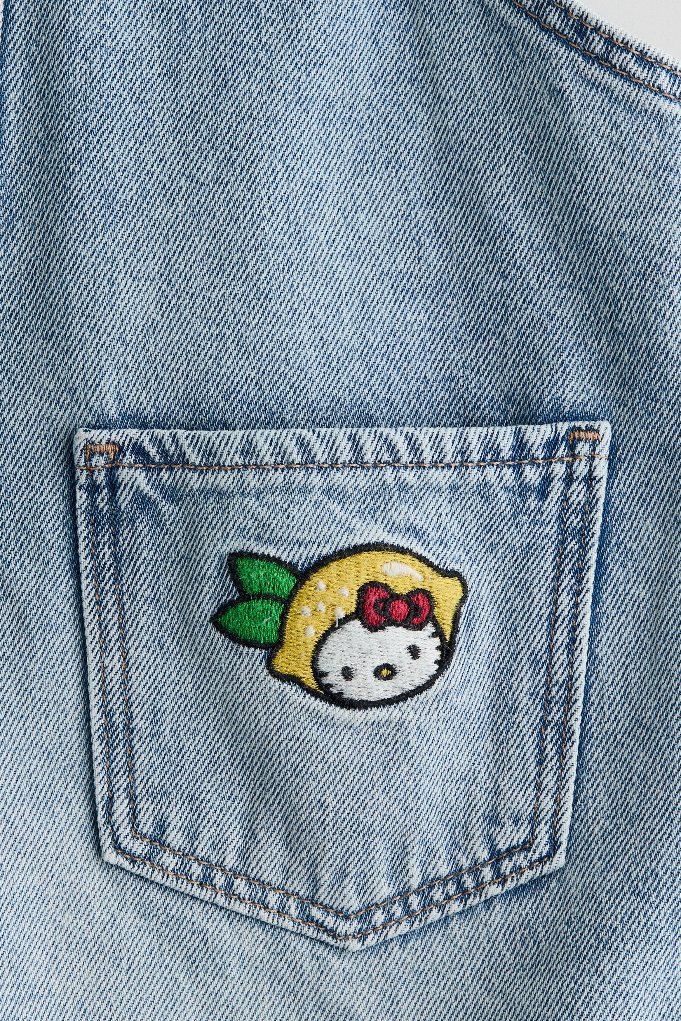 Appliquéd denim dungaree shorts