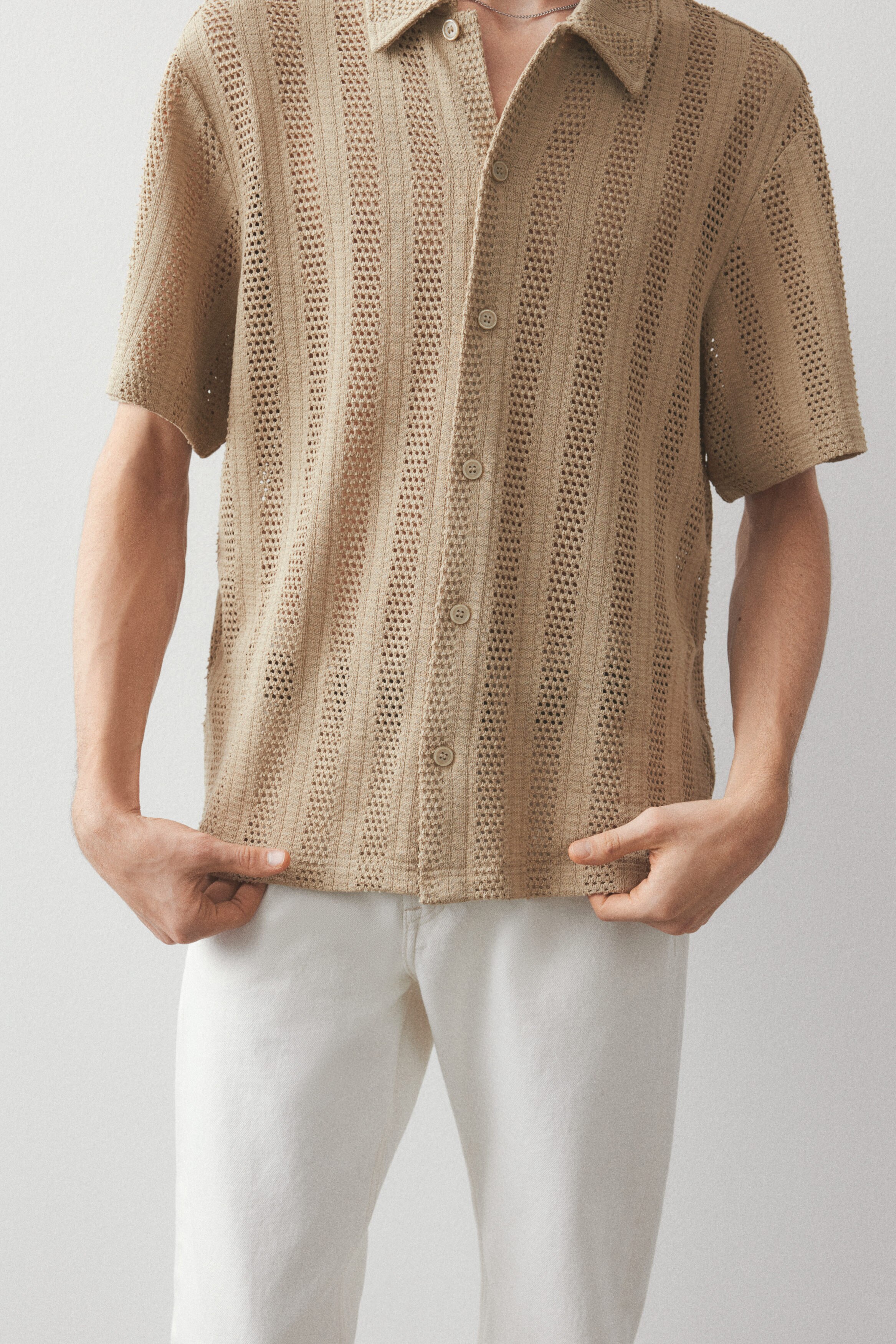 トップス mesh jacquard knit shirt Regular Fit Jacquard-knit shirt