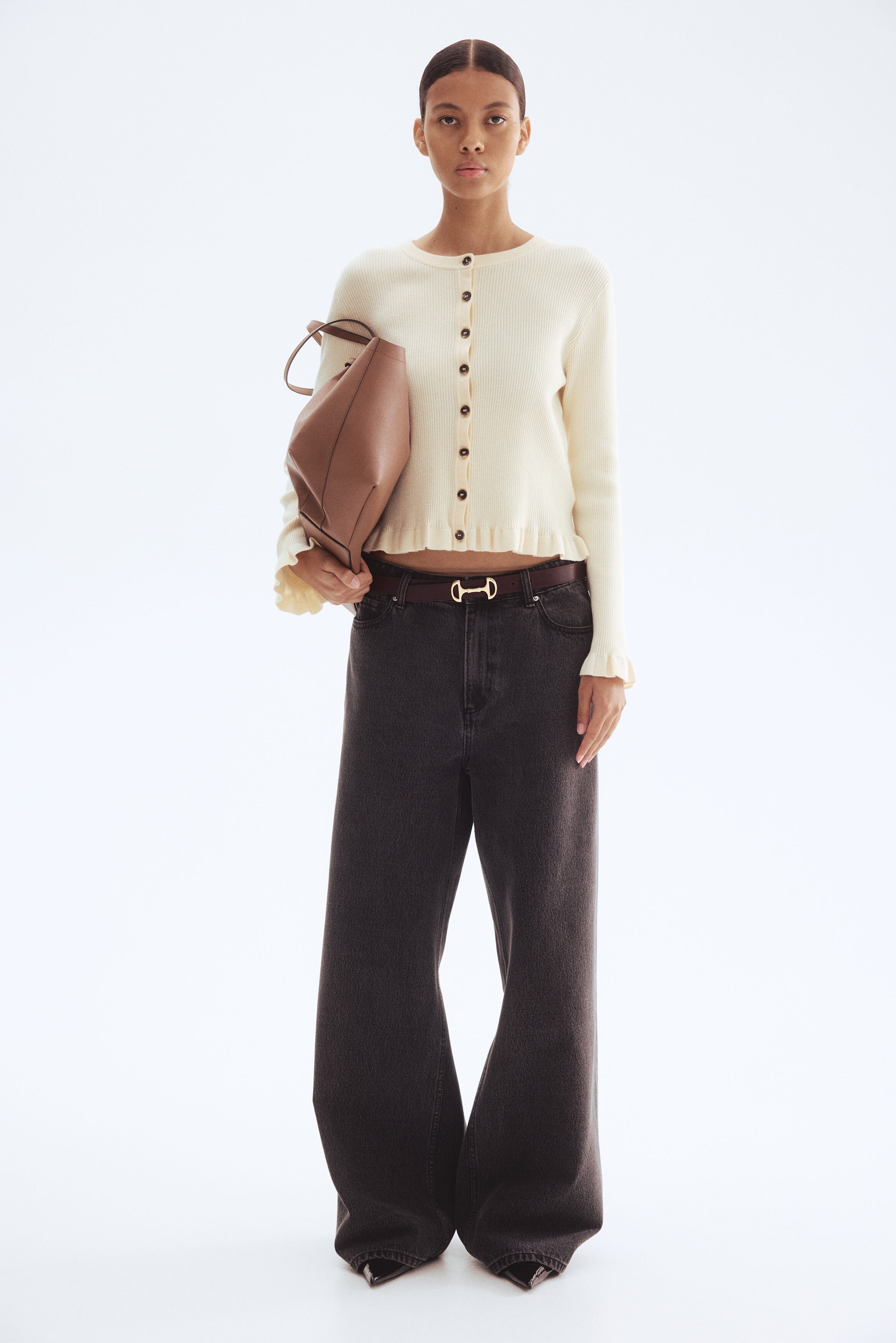 【新品 未開封】ANDWANG heart frill rib knit Rib-knit cardigan