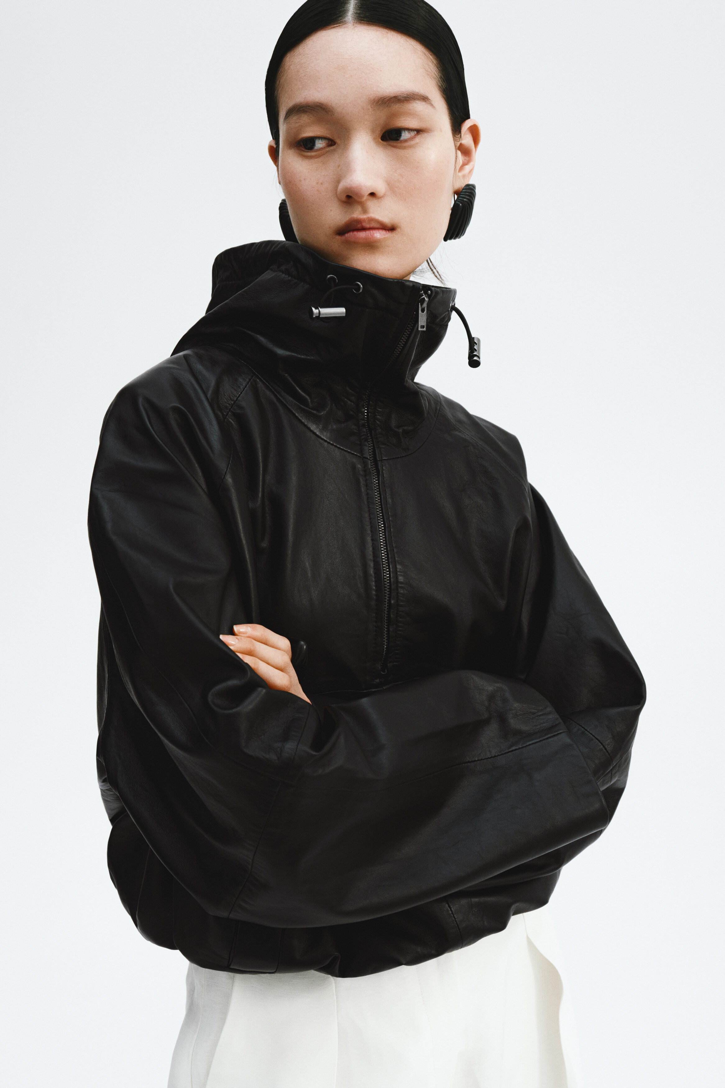 Oversized leather anorak