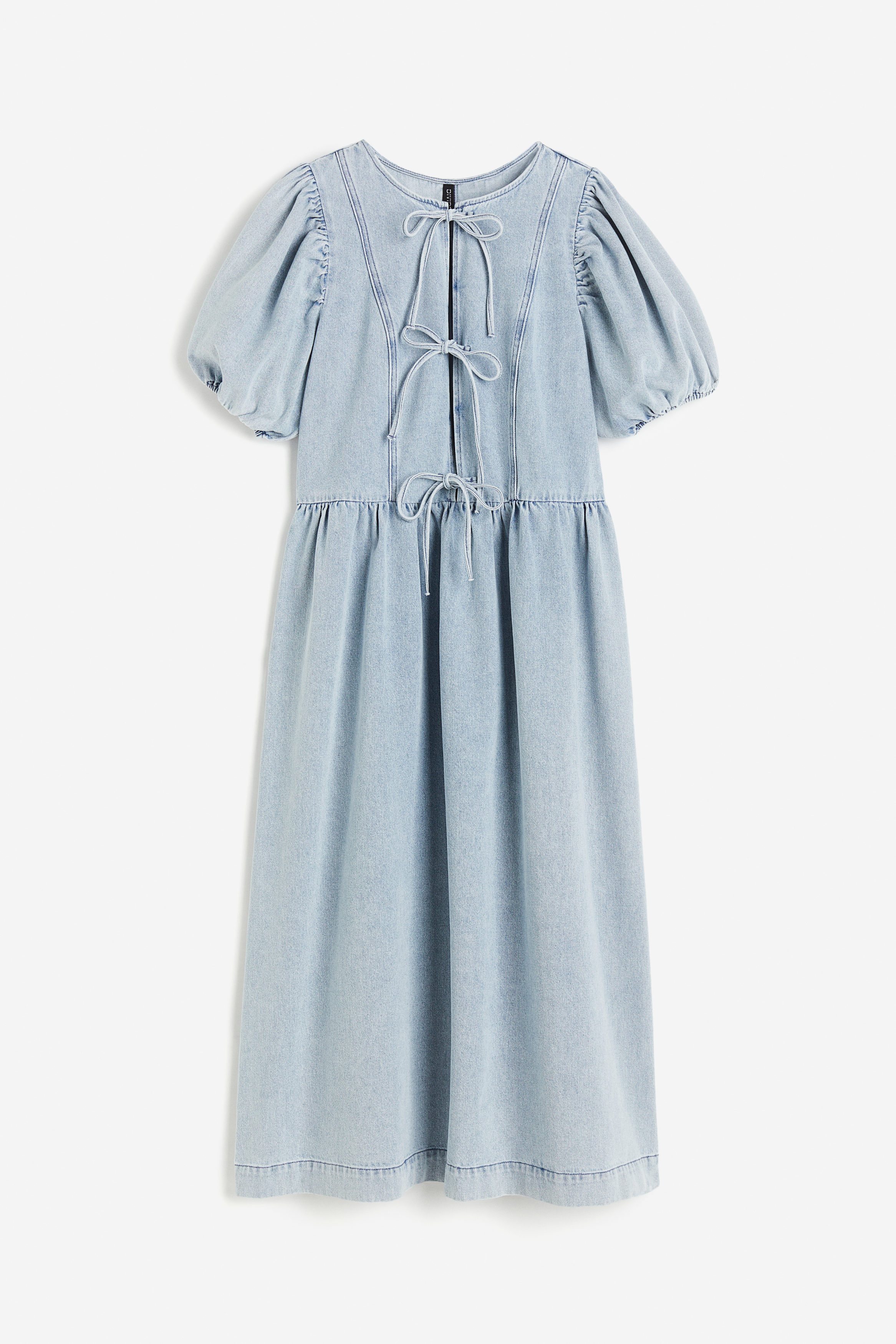 Puff-sleeved denim dress