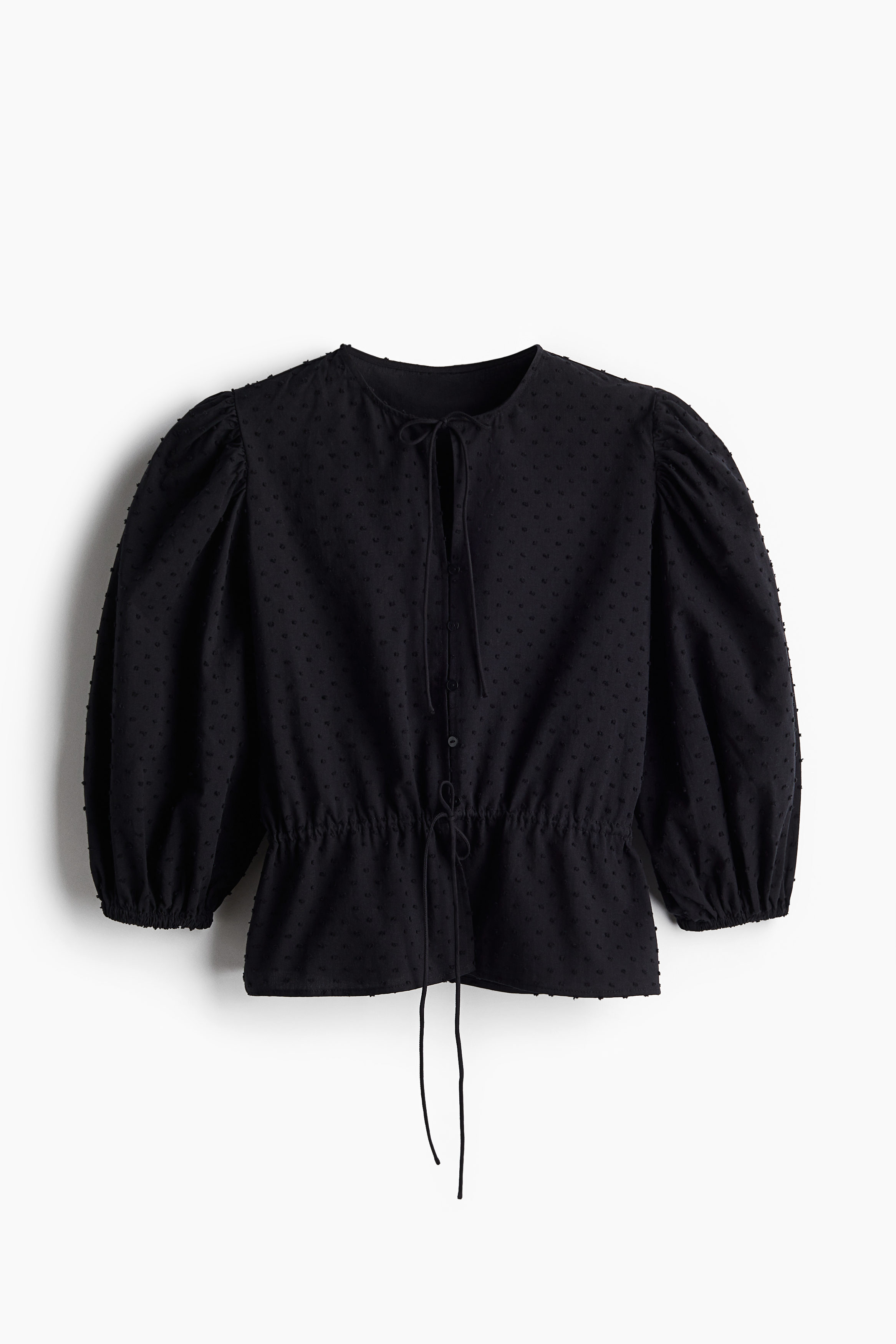 CINOH◆PUFF SLEEVE BLOUSE/長袖パフスリーブラウス/38/コットン/ブラック/黒/無地/ CINOH(チノ) / PUFF SLEEVE BLOUSE/長袖パフスリーブラウス/38