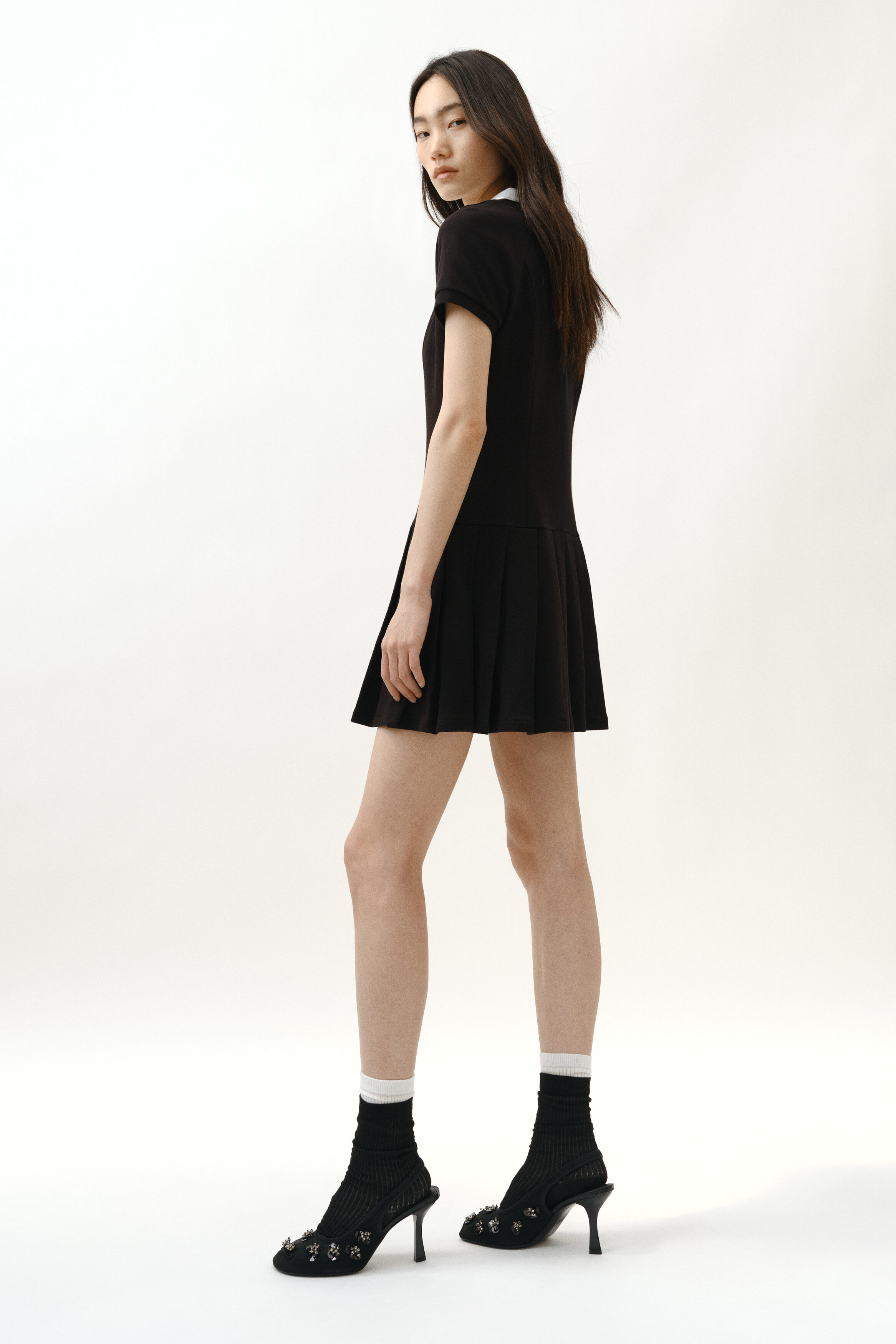 Pleated-skirt polo dress