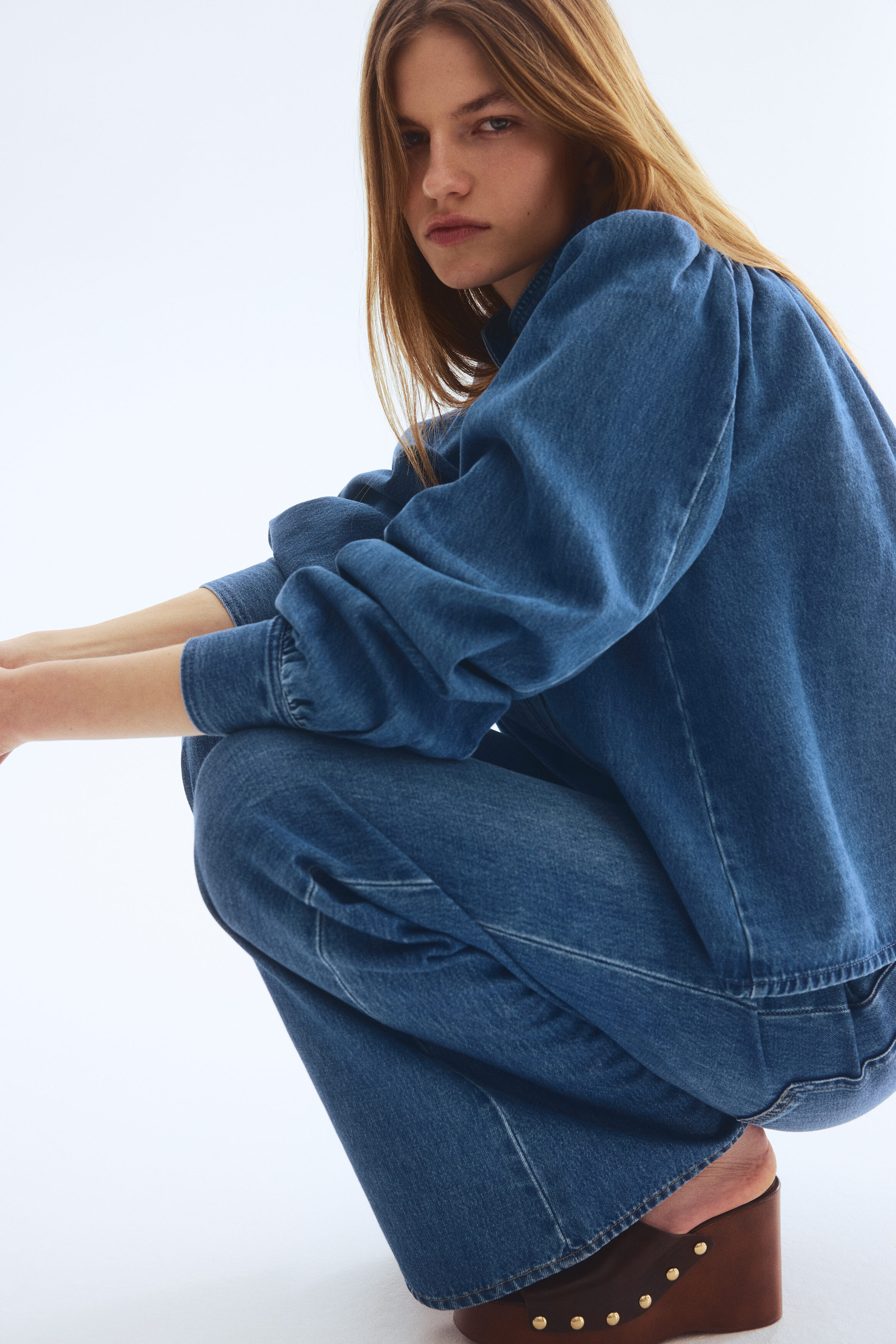 Puff-sleeved twill jacket