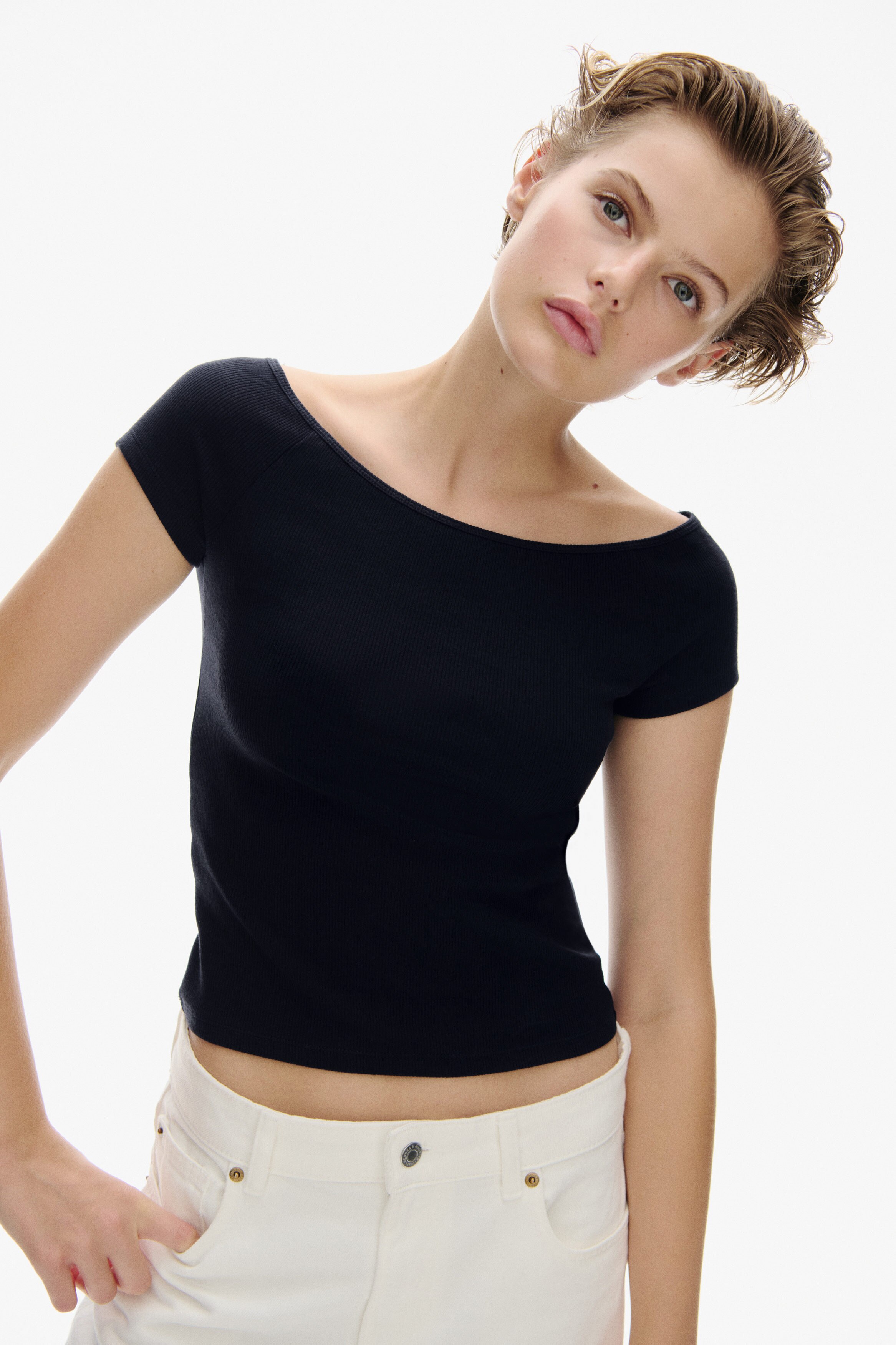 Ribbed off-the-shoulder top