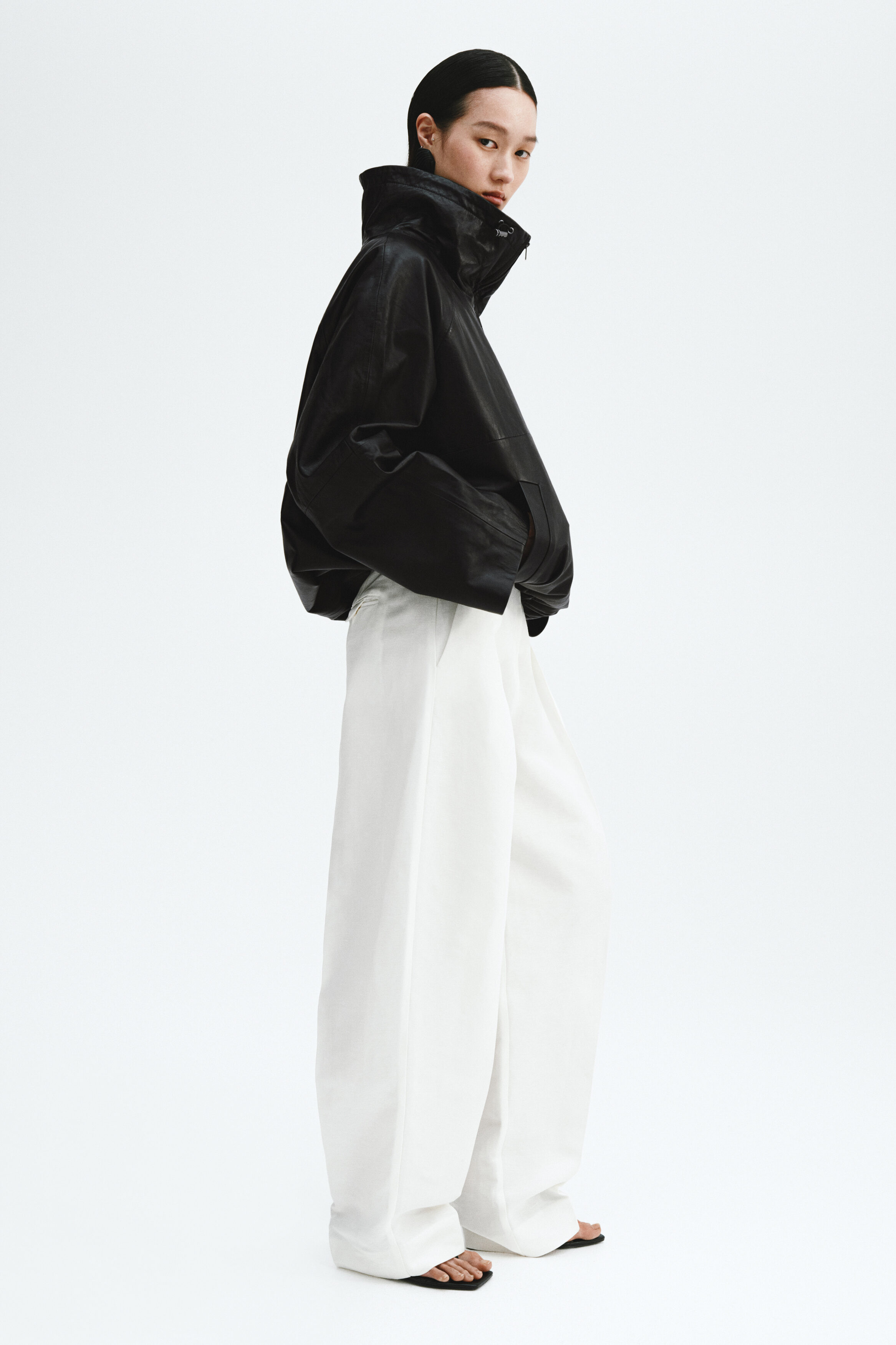 Oversized leather anorak