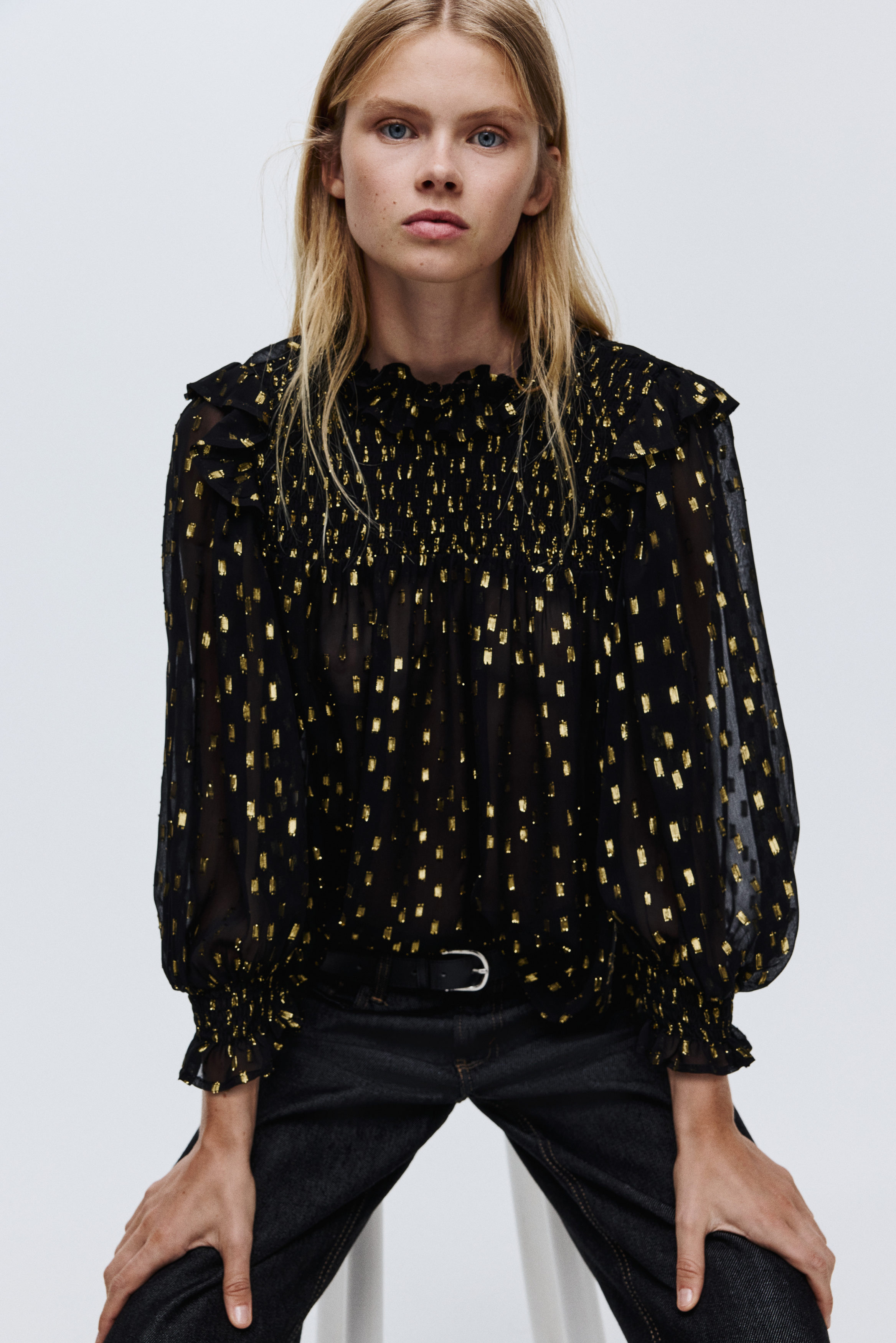Jacquard-weave blouse