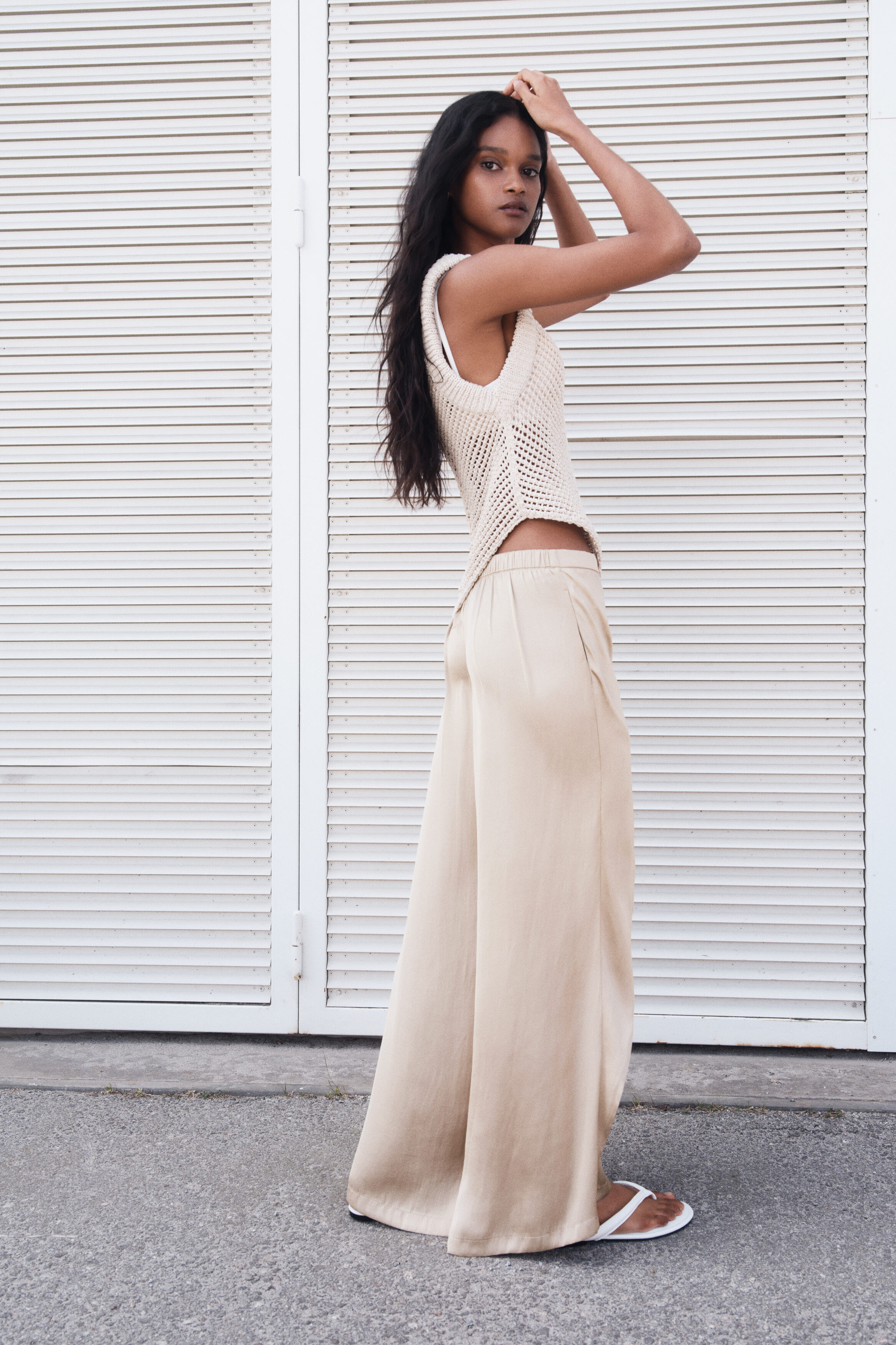Wrap-detail satin trousers