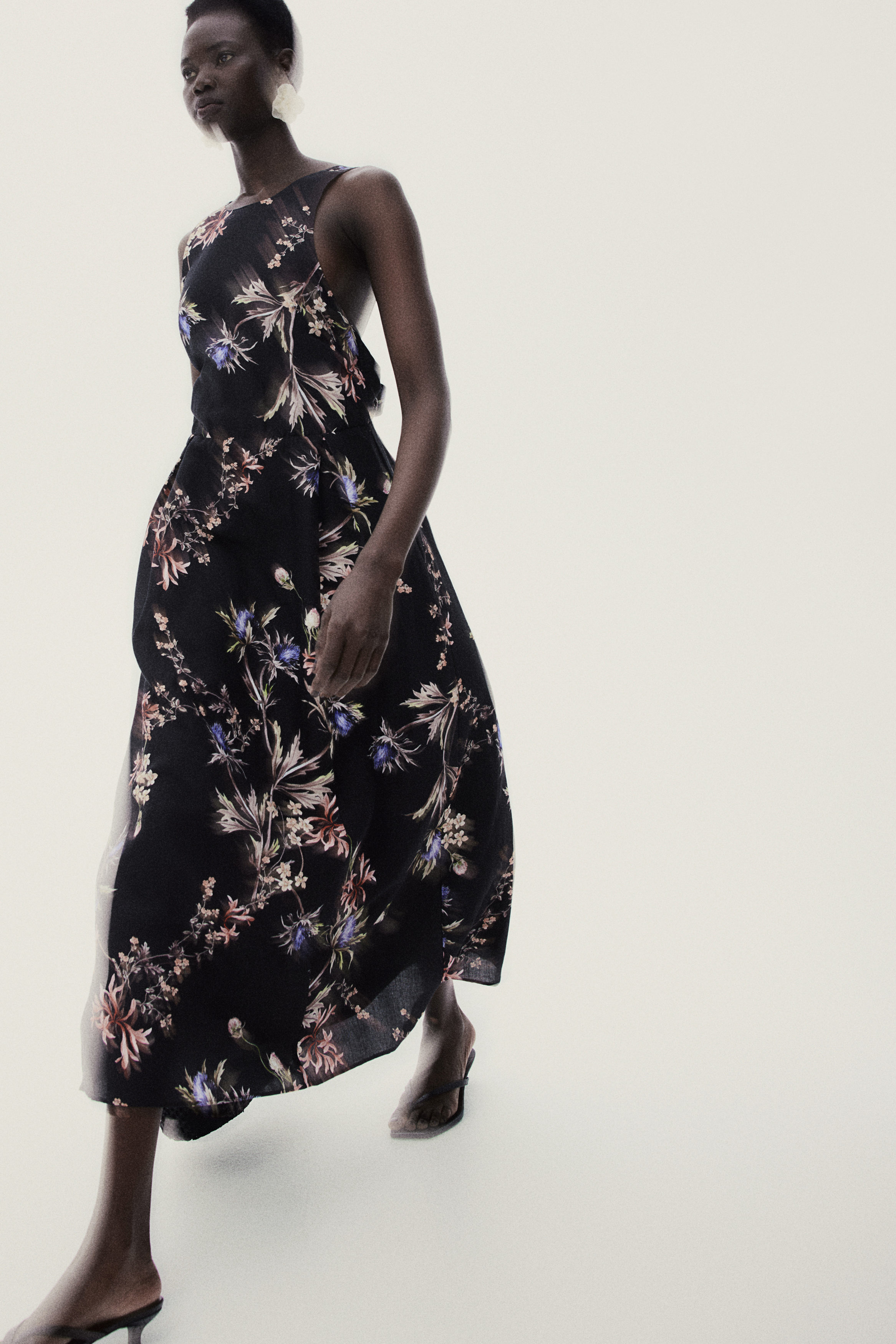Linen-blend tie-back dress