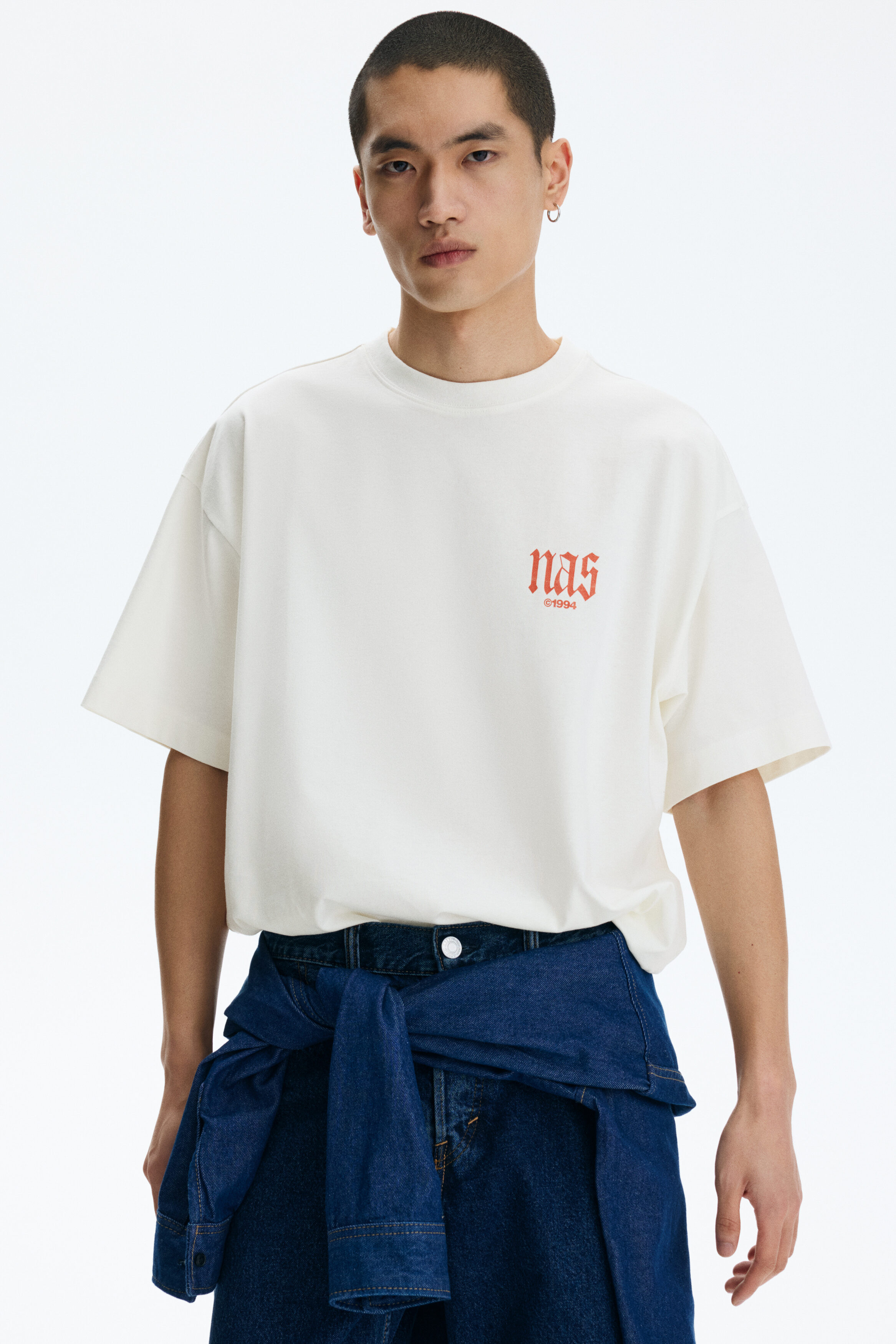 トップス Dot Print Tie Oversized Shirt Oversized Fit T-shirt