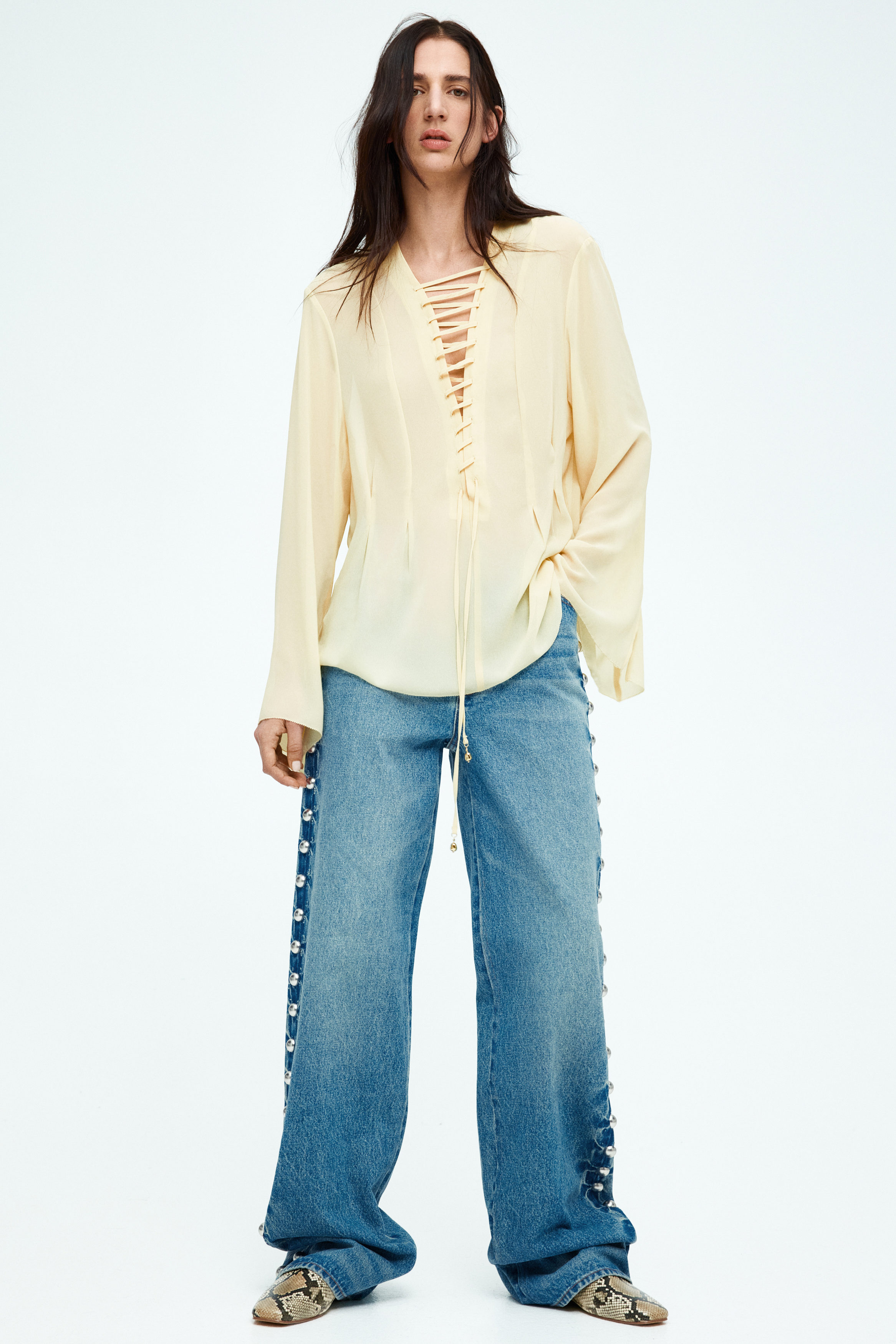 Lacing-detail chiffon blouse