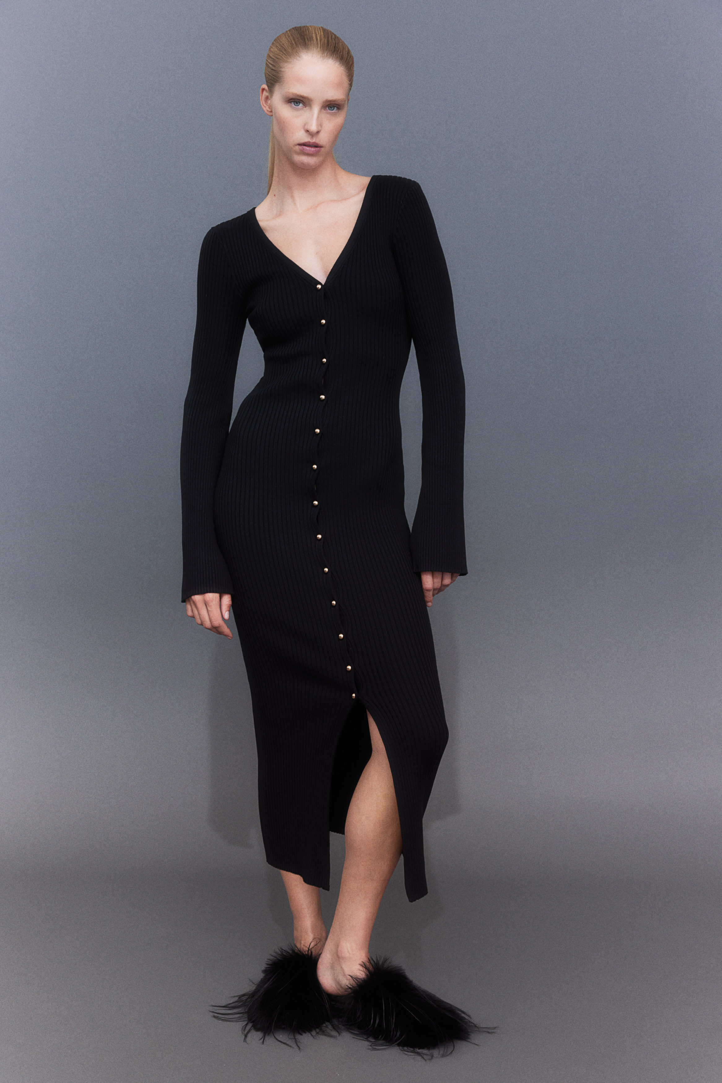 Rib-knit button-front dress Rib-knit button-front dress