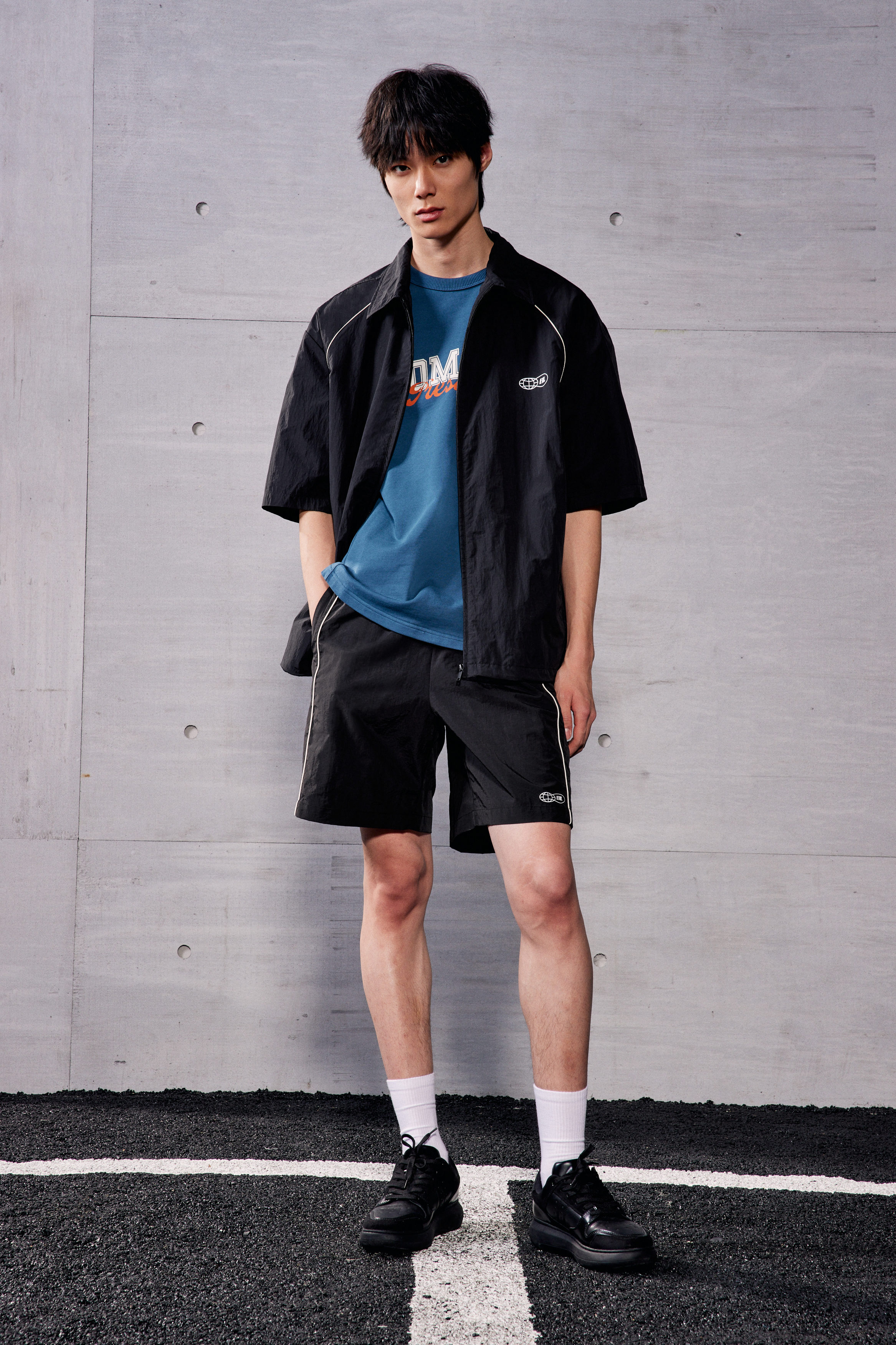 ＜RETOUCH＞Cotton×Nylon L/S Shirts Loose Fit Zip-through nylon shirt