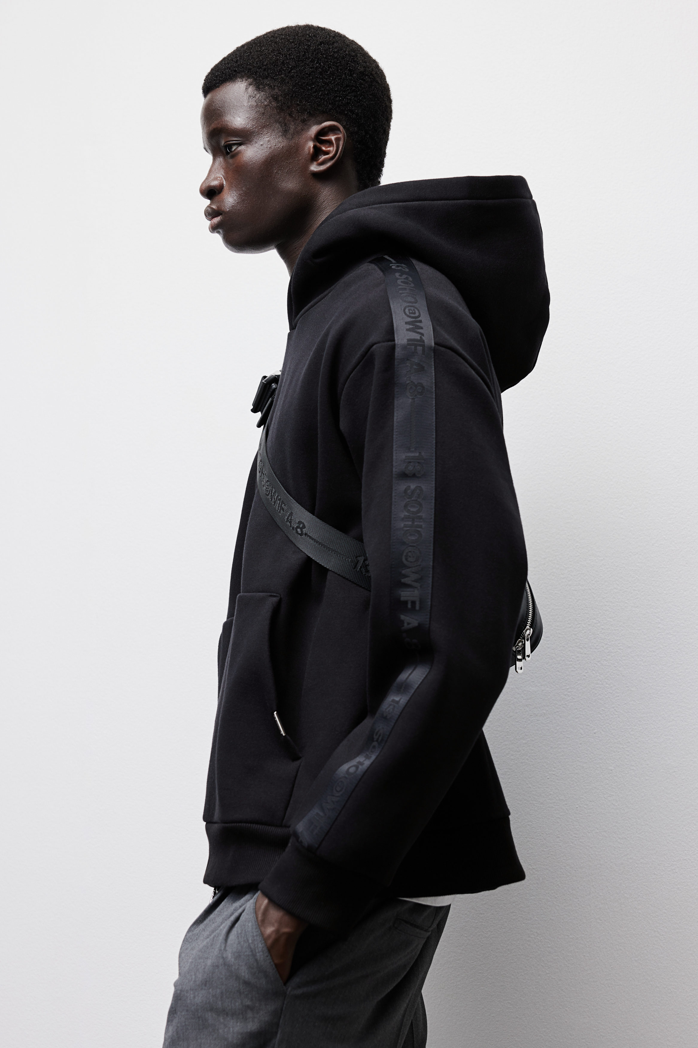 トップス S.F.C HOODIE SIDE STRIPES LS TEE Black Loose Fit Hoodie with side stripes