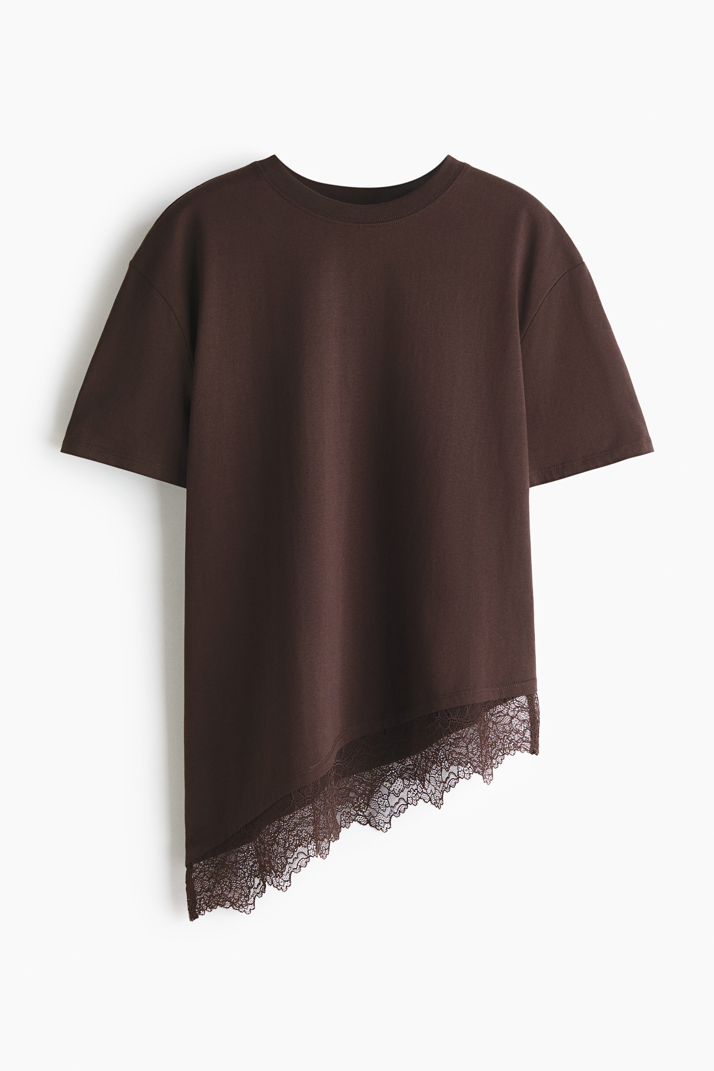 Asymmetric lace-trimmed T-shirt