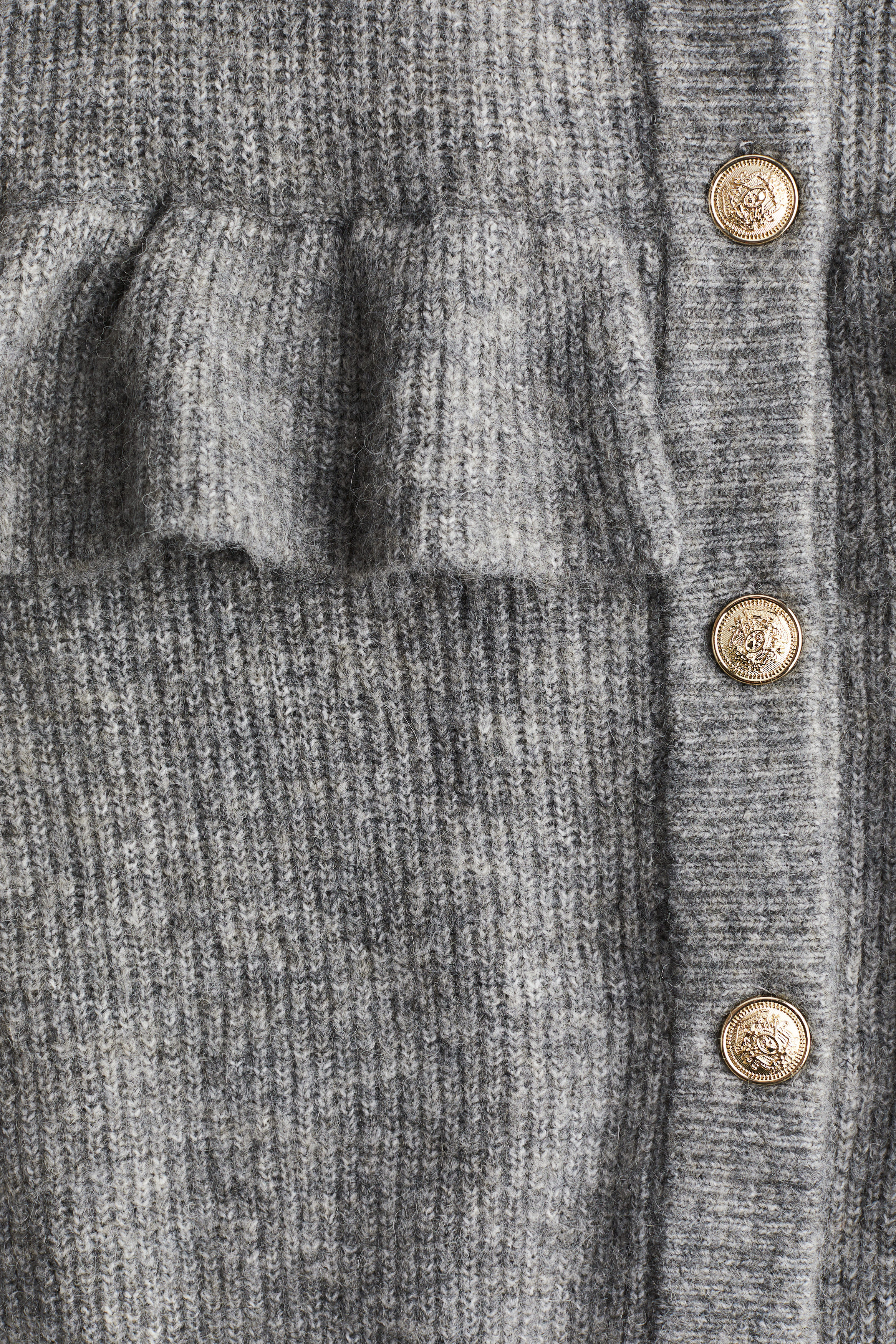 Frill-trimmed rib-knit cardigan