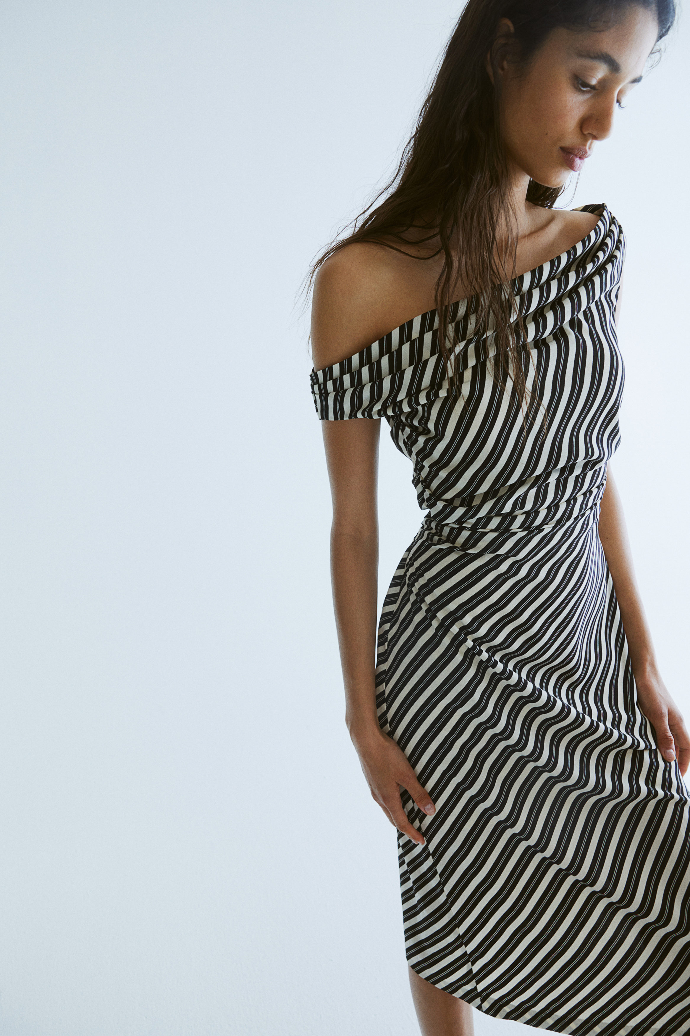 Draped one-shoulder dress