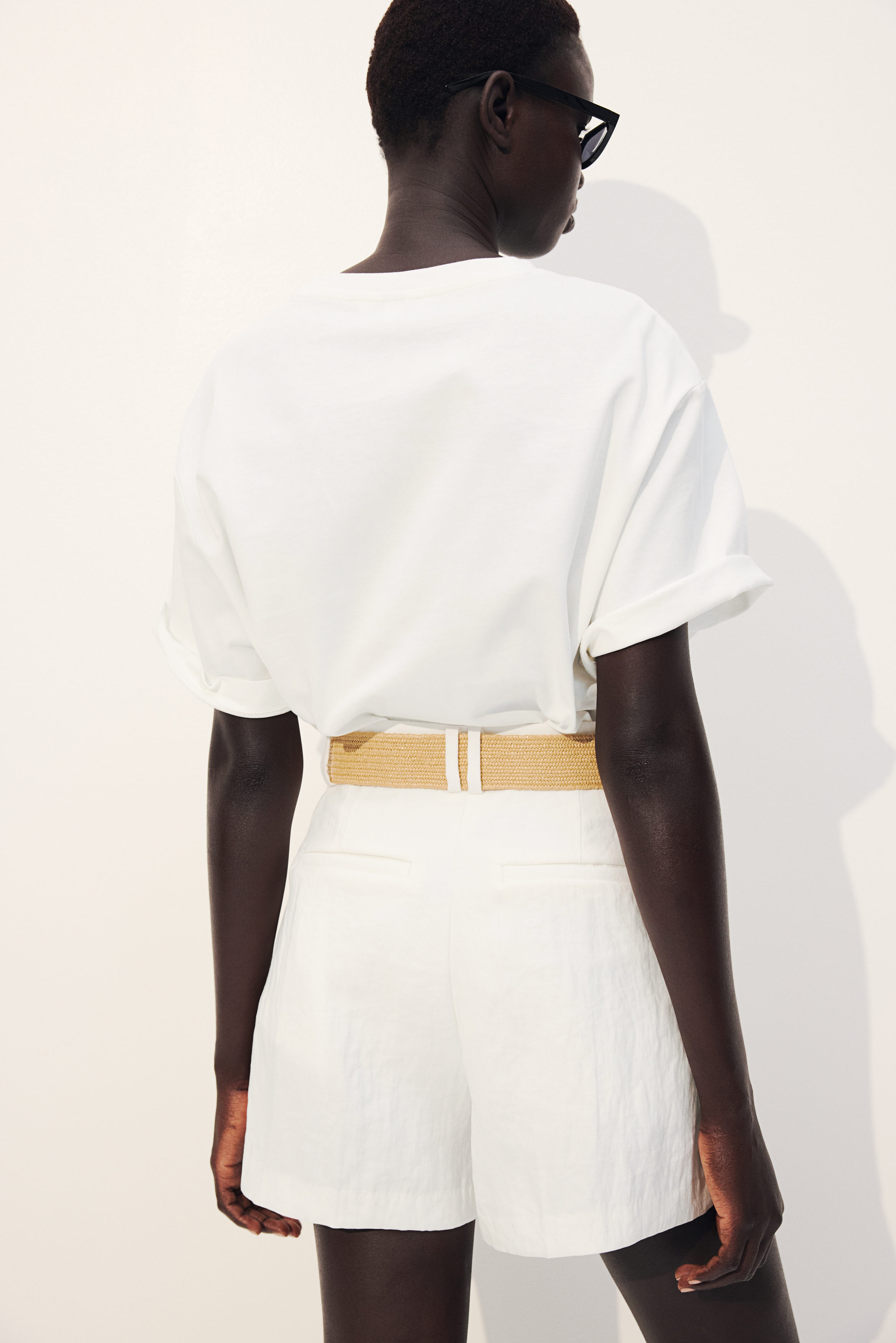Belted twill shorts