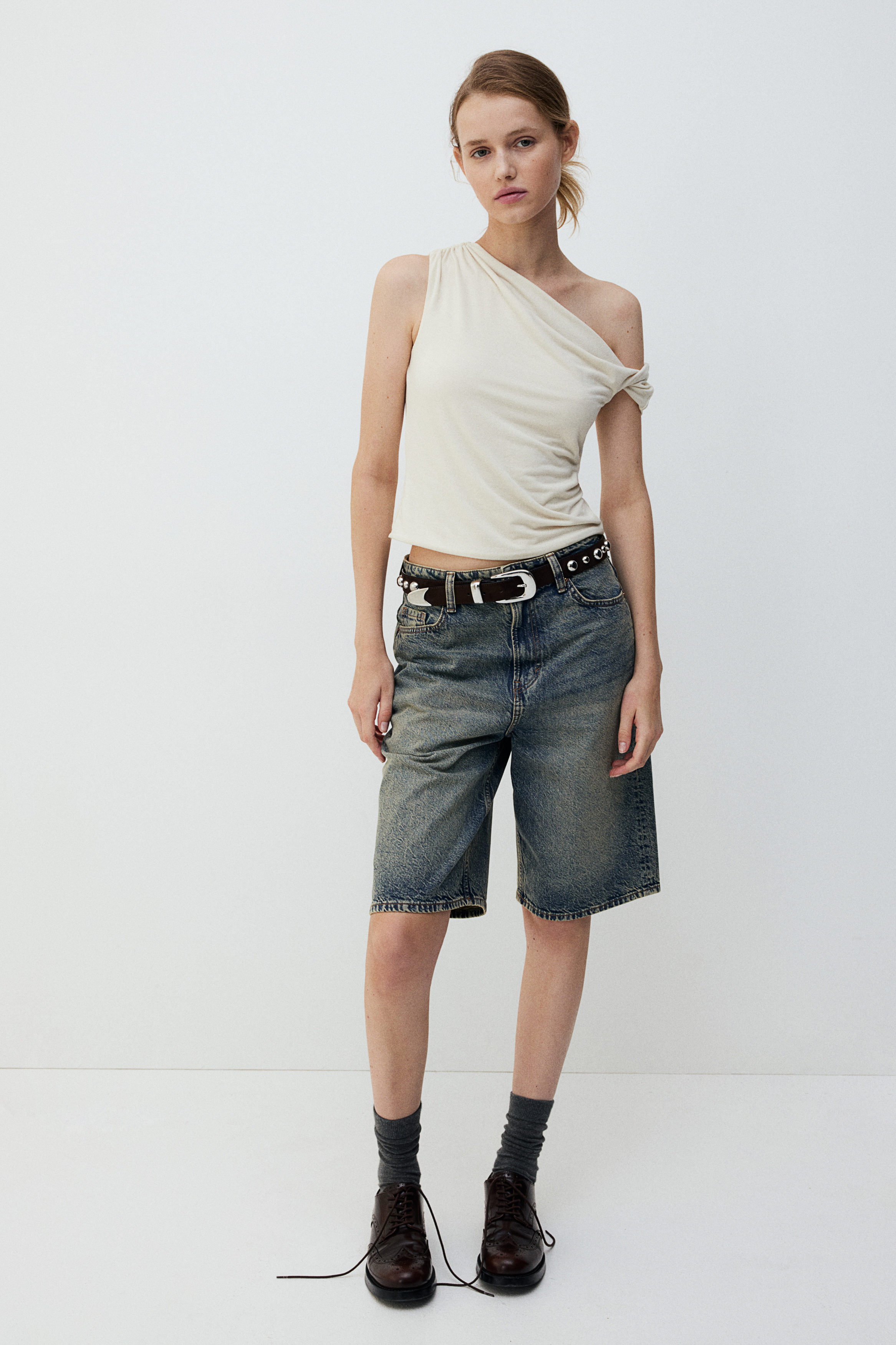 H BEAUTY&YOUTH◆60/2 ONE SHOULDER DOLMAN Pカットソー/--/コットン/ボル/無地/1612-222-43 One-shoulder top