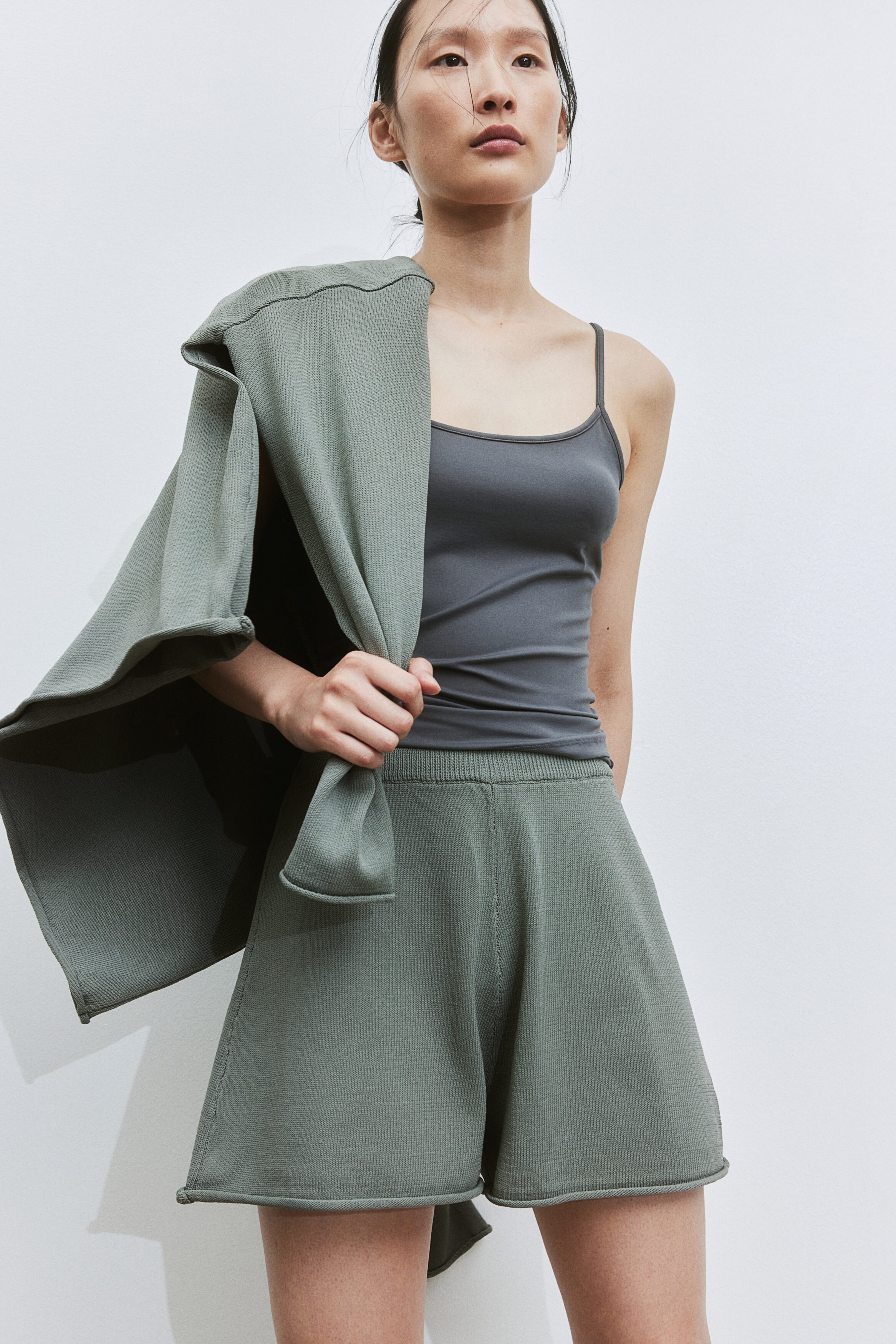 パンツ THEREDTHREAD S gather knit shorts THEREDTHREAD】S gather knit shorts
